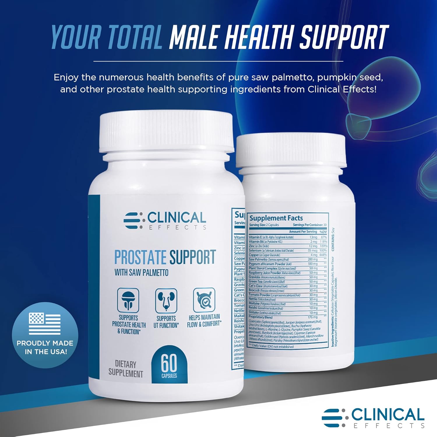 Prostate Health Supplement with Vitamin E, Pumpkin Seed & Saw Palmetto - Men's Wellness Formula - 60 Capsules - USA Made