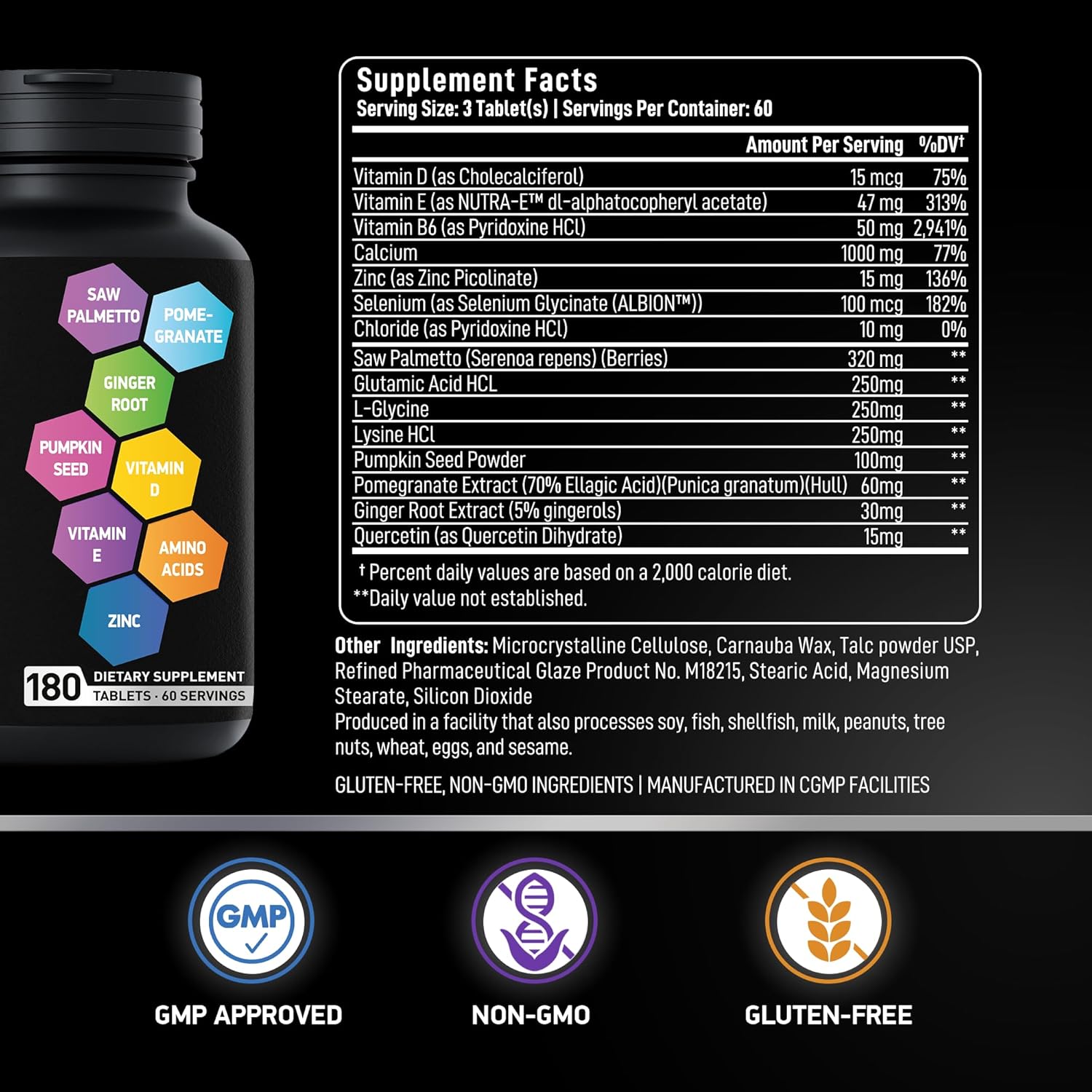 Prostate Health Supplements - Saw Palmetto & Pumpkin Seed Extract for Men - 180 Tablets