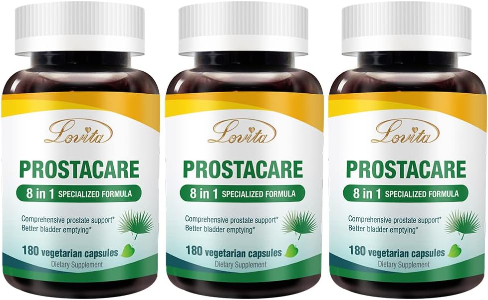 Prostate Health Supplements for Men - Saw Palmetto, Stinging Nettle, Lycopene - 8-in-1 Formula - 180 Veggie Capsules (3 Pack)