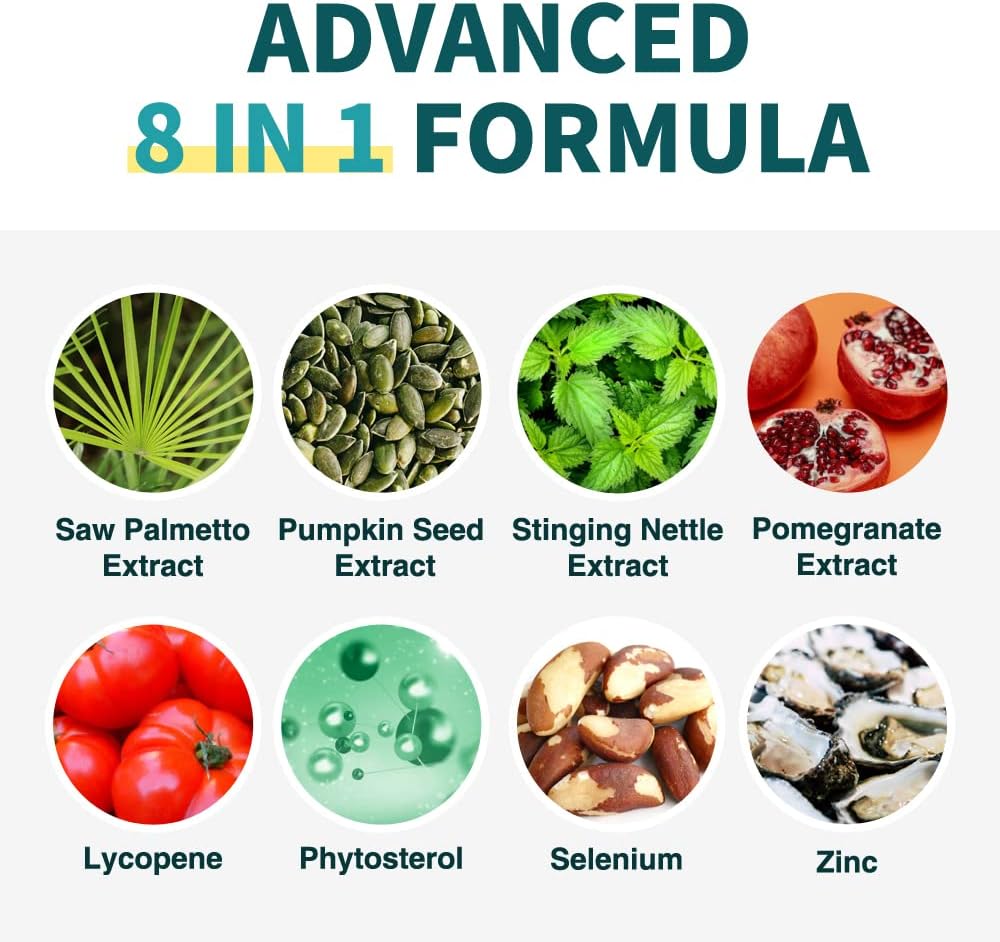 Prostate Health Supplements for Men - Saw Palmetto, Stinging Nettle, Lycopene - 8-in-1 Formula - 180 Veggie Capsules (3 Pack)