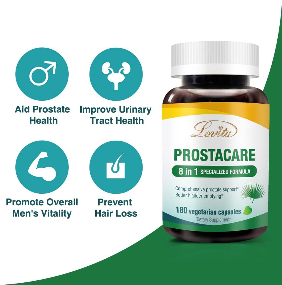 Prostate Health Supplements for Men - Saw Palmetto, Stinging Nettle, Lycopene - 8-in-1 Formula - 180 Veggie Capsules (3 Pack)