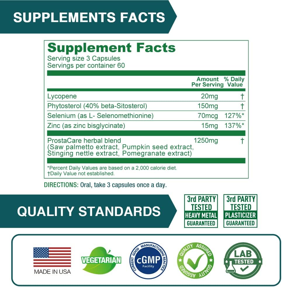 Prostate Health Supplements for Men - Saw Palmetto, Stinging Nettle, Lycopene - 8-in-1 Formula - 180 Veggie Capsules (3 Pack)
