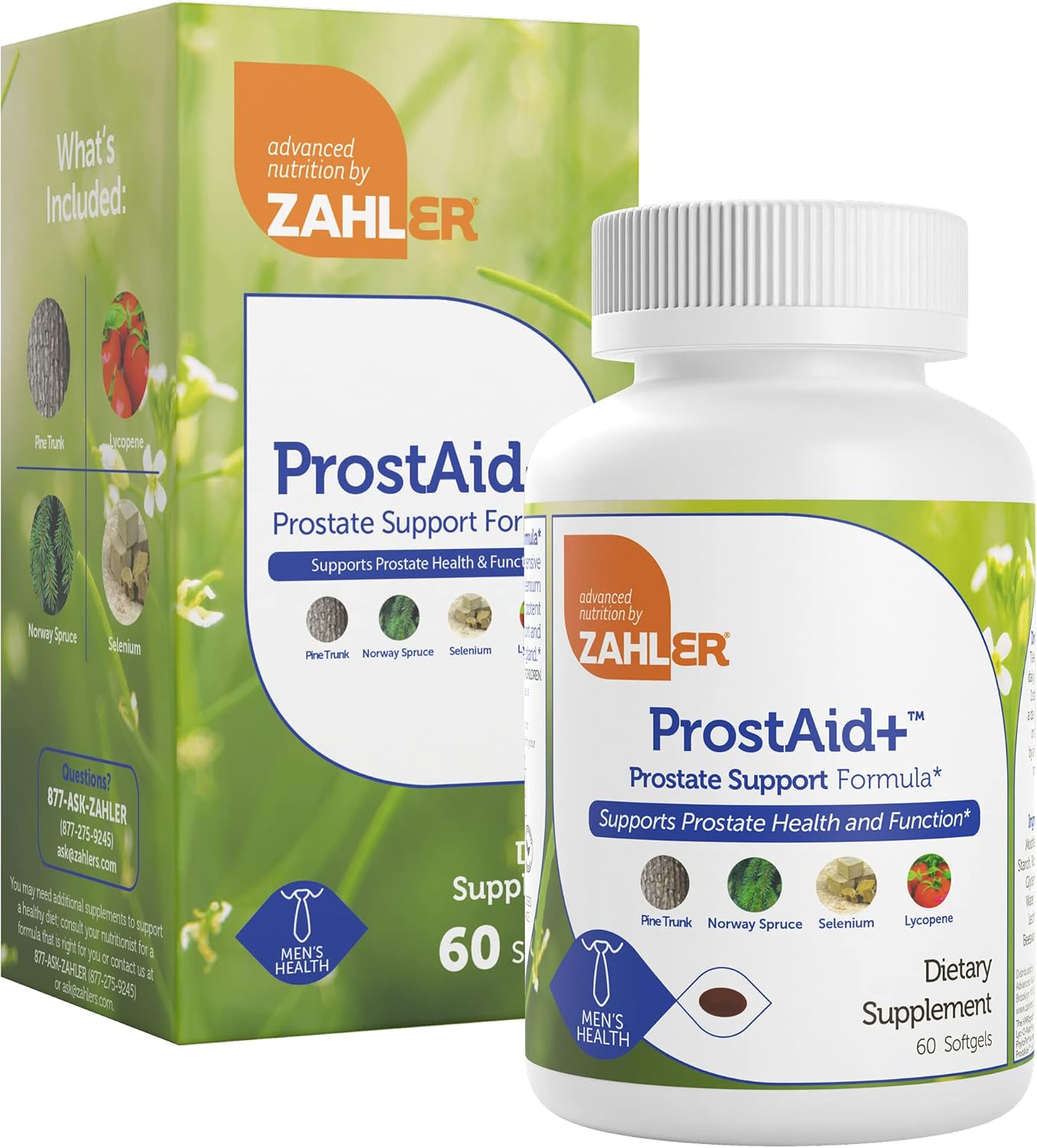 Prostate Health Supplements for Men - Zahler ProstAid+ with Lycopene & Norway Spruce - Supports Urine Flow - Made in USA - Kosher - 60 Vegetarian Softgels