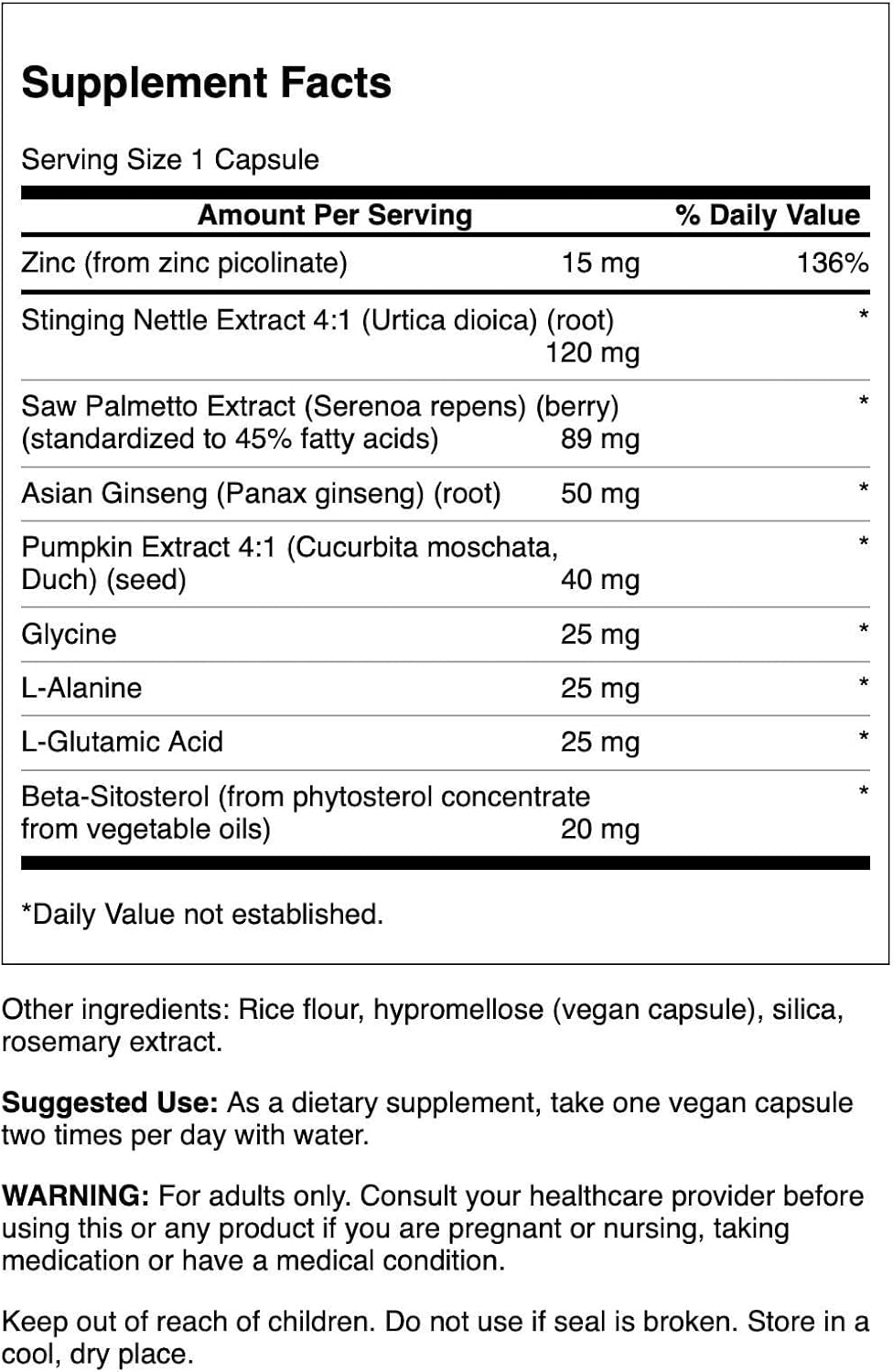 Prostate Health Support Supplement with Zinc and Saw Palmetto - Promotes Urinary Tract Flow and Bladder Control - 90 Veggie Capsules