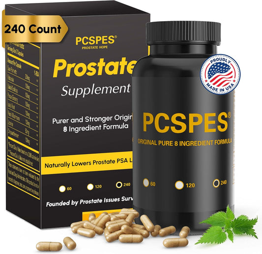 Prostate Health Support Supplements - Reduce PSA Levels Naturally with Saw Palmetto & 7 Herbs - 240 Count Bottle for Men - Less Frequent Urination