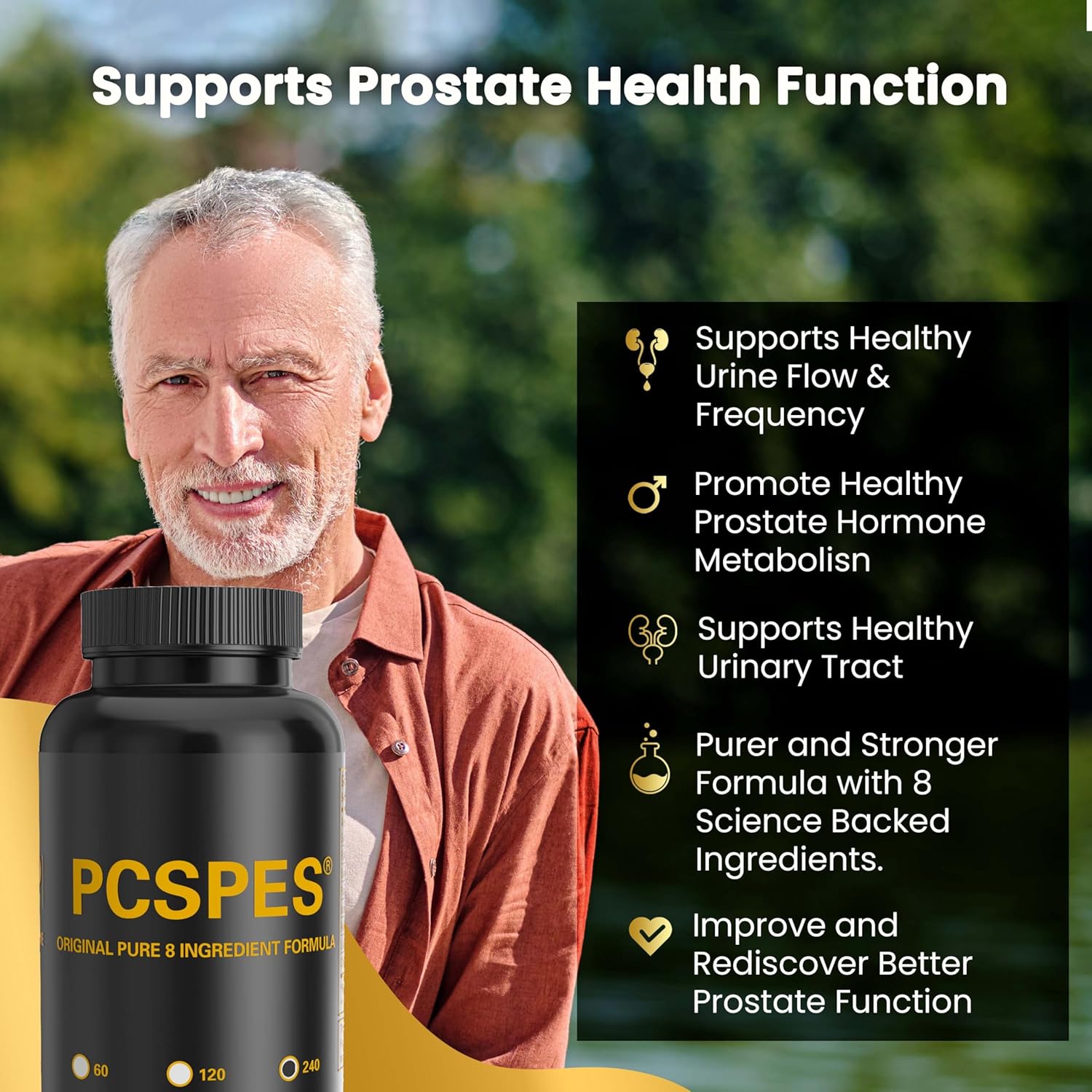 Prostate Health Support Supplements - Reduce PSA Levels Naturally with Saw Palmetto & 7 Herbs - 240 Count Bottle for Men - Less Frequent Urination