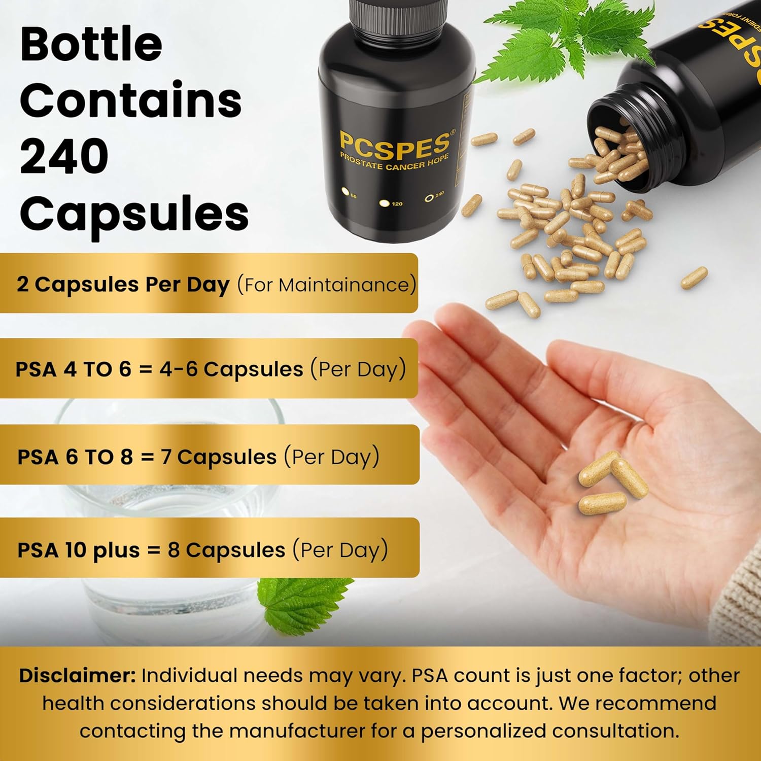 Prostate Health Support Supplements - Reduce PSA Levels Naturally with Saw Palmetto & 7 Herbs - 240 Count Bottle for Men - Less Frequent Urination