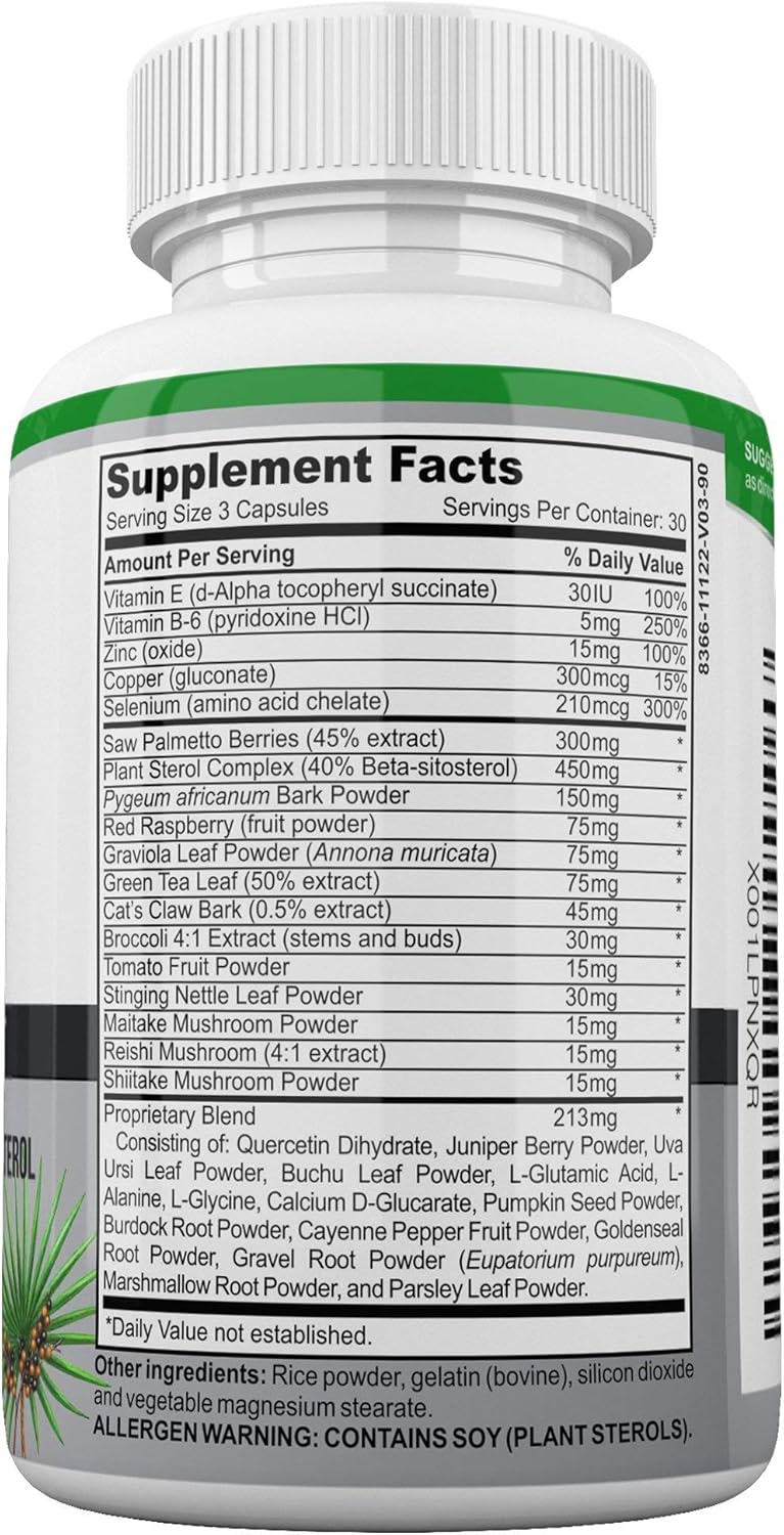Prostate Health Support Supplements for Men - Saw Palmetto, Stinging Nettle, Pygeum, Beta-sitosterol, Reishi, Shiitake - 90 Capsules