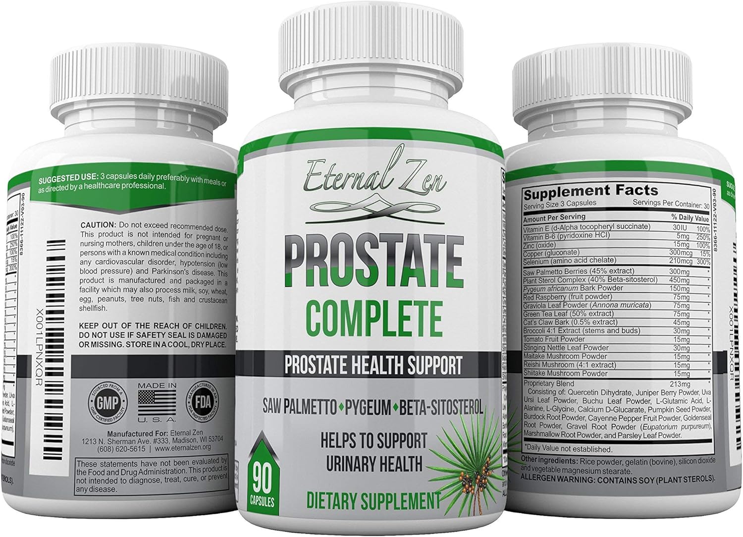 Prostate Health Support Supplements for Men - Saw Palmetto, Stinging Nettle, Pygeum, Beta-sitosterol, Reishi, Shiitake - 90 Capsules