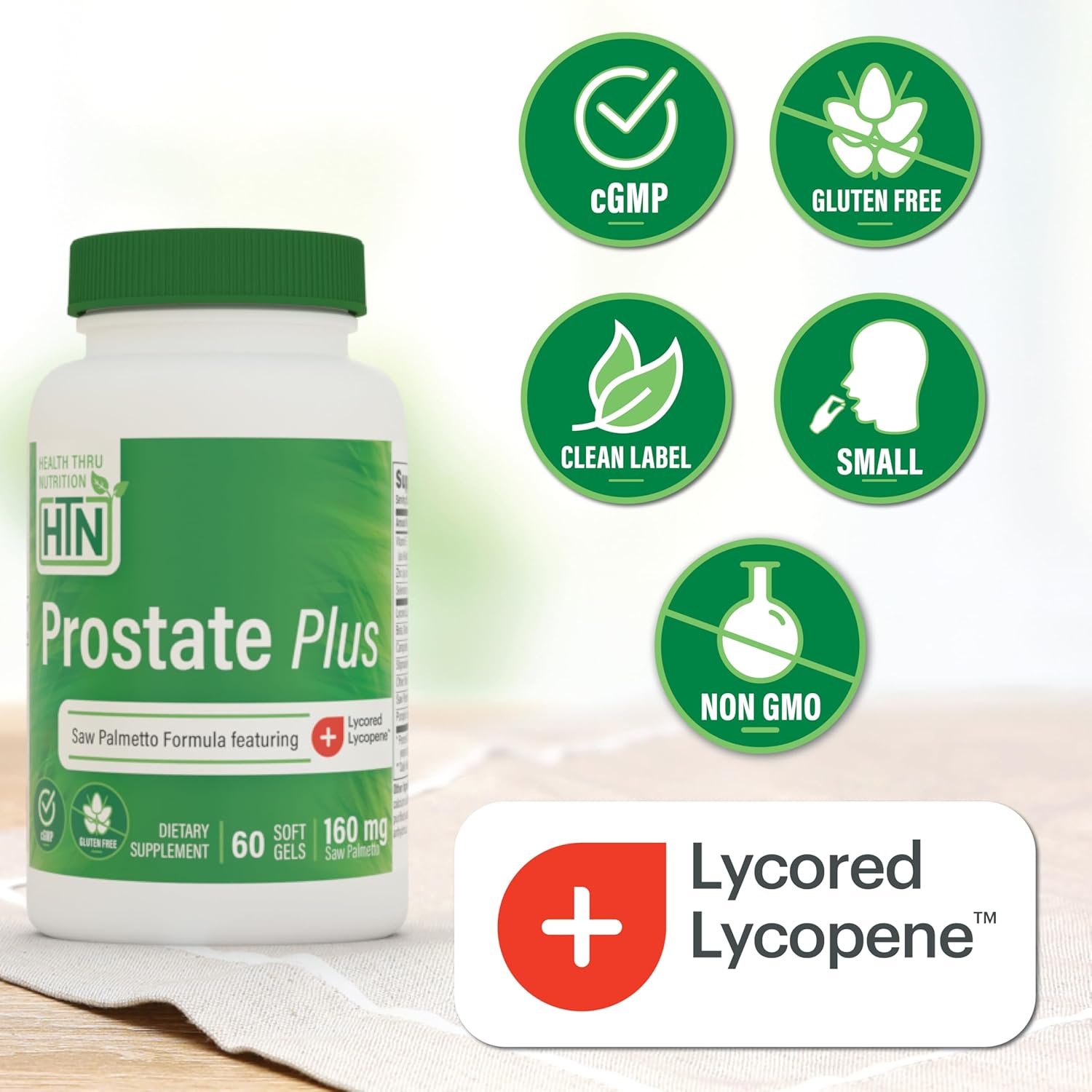 Prostate Plus Supplement with Saw Palmetto, Lycopene, Plant Sterols, Selenium, Zinc, Pumpkin Seed - Complete Support for Men's Health - Non-GMO & Gluten Free - 60 Count Pack