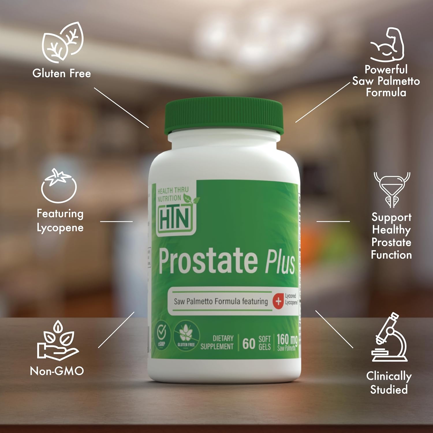 Prostate Plus Supplement with Saw Palmetto, Lycopene, Plant Sterols, Selenium, Zinc, Pumpkin Seed - Complete Support for Men's Health - Non-GMO & Gluten Free - 60 Count Pack