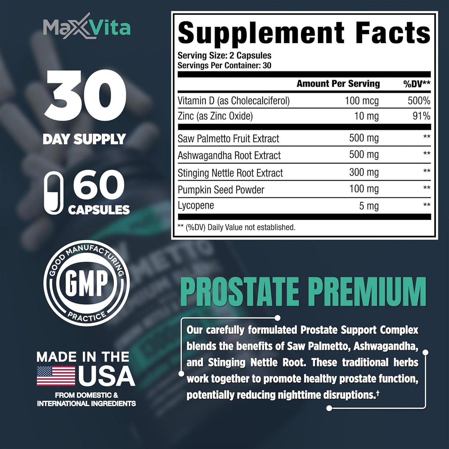 Prostate Supplement for Men - Saw Palmetto, Stinging Nettle, Ashwagandha, Lycopene - Bladder & Urinary Relief - 60ct