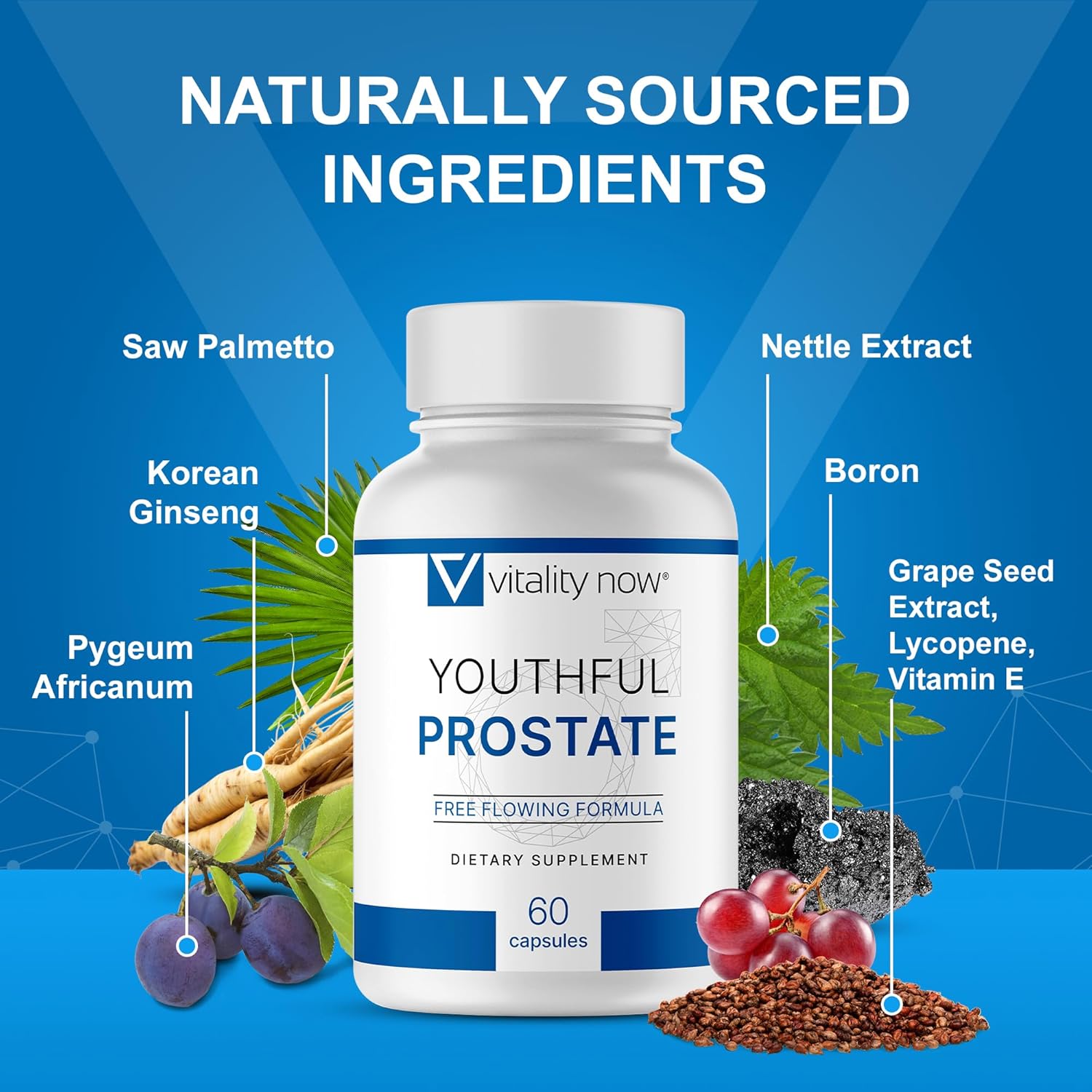 Prostate Supplements for Men - Saw Palmetto with Panax Ginseng, Antioxidants, Vitamin E, Lycopene - Boost Vitality and Youthfulness