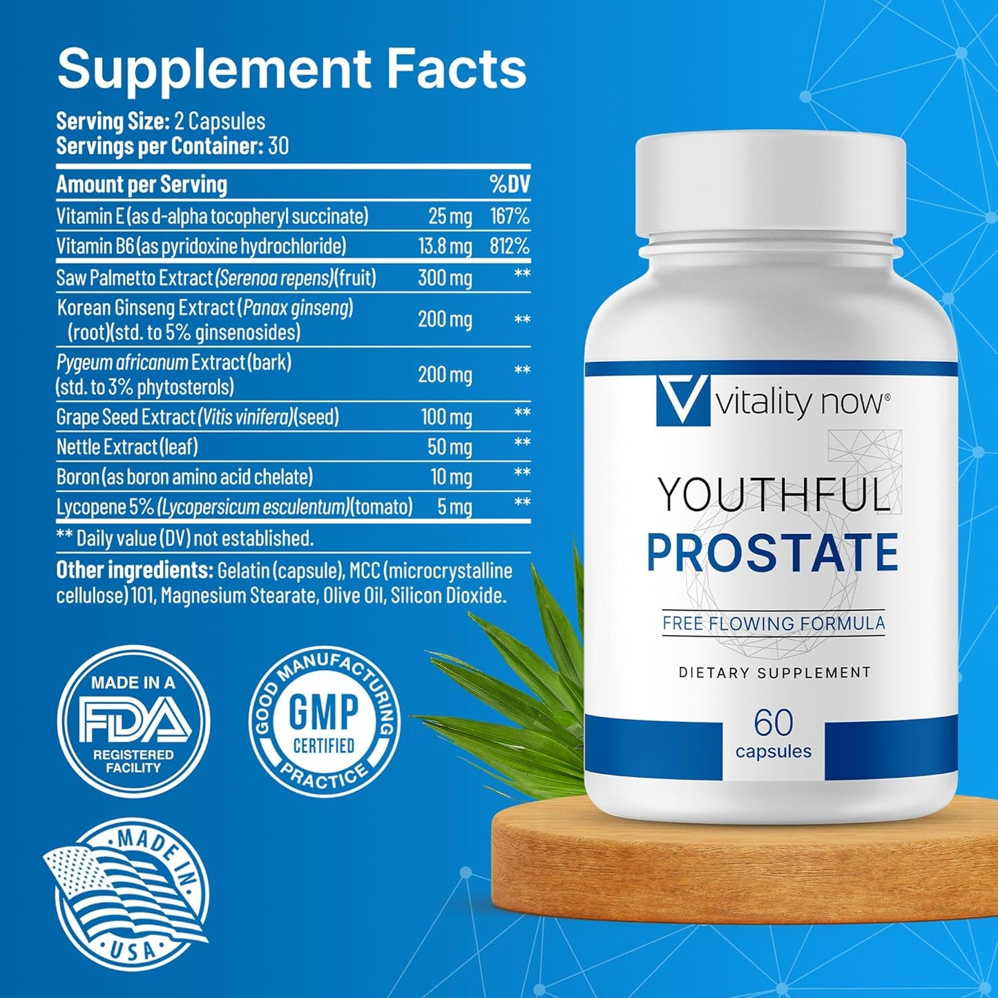 Prostate Supplements for Men - Saw Palmetto with Panax Ginseng, Antioxidants, Vitamin E, Lycopene - Boost Vitality and Youthfulness