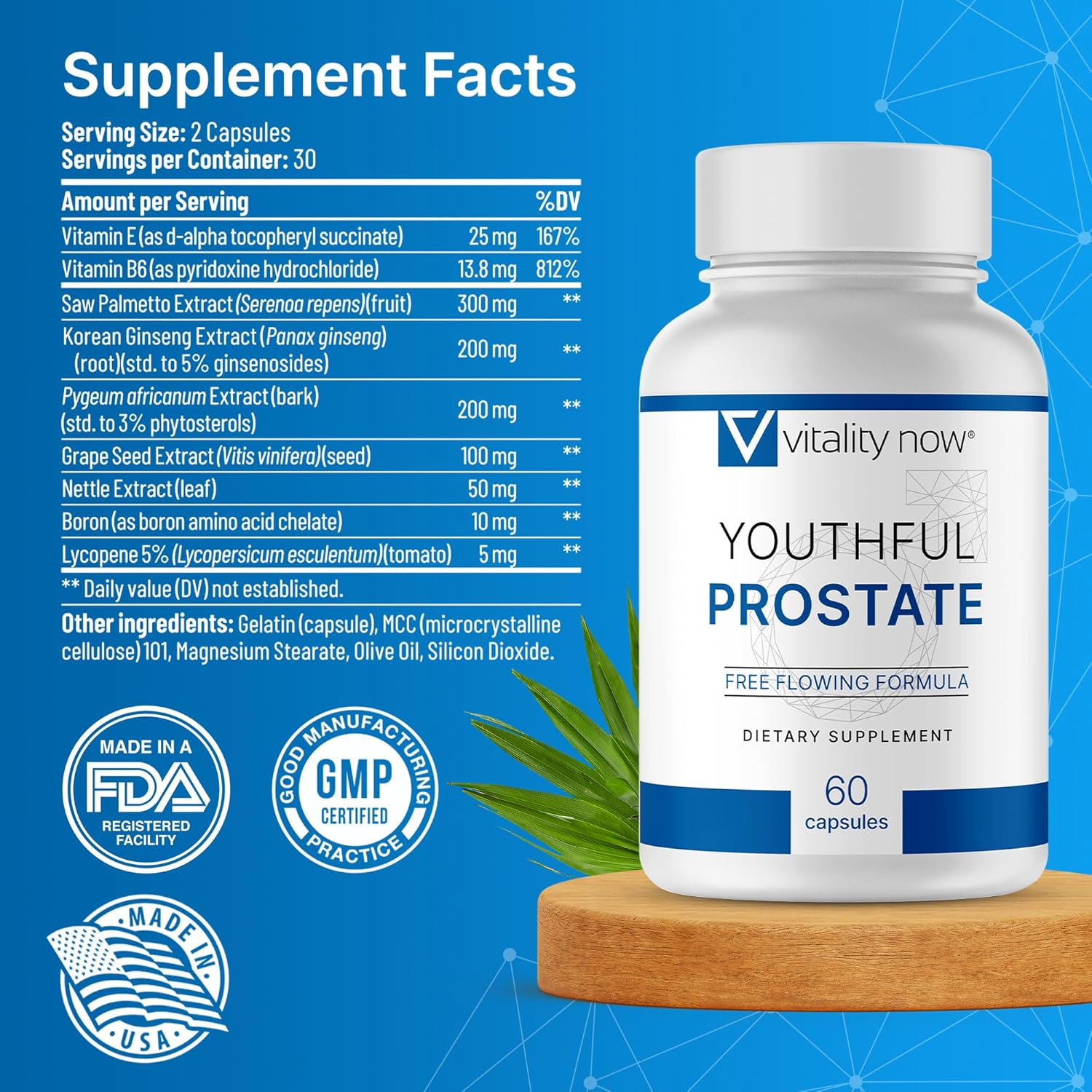 Prostate Supplements for Men - Saw Palmetto with Panax Ginseng, Antioxidants, Vitamin E, Lycopene - Boost Vitality and Youthfulness