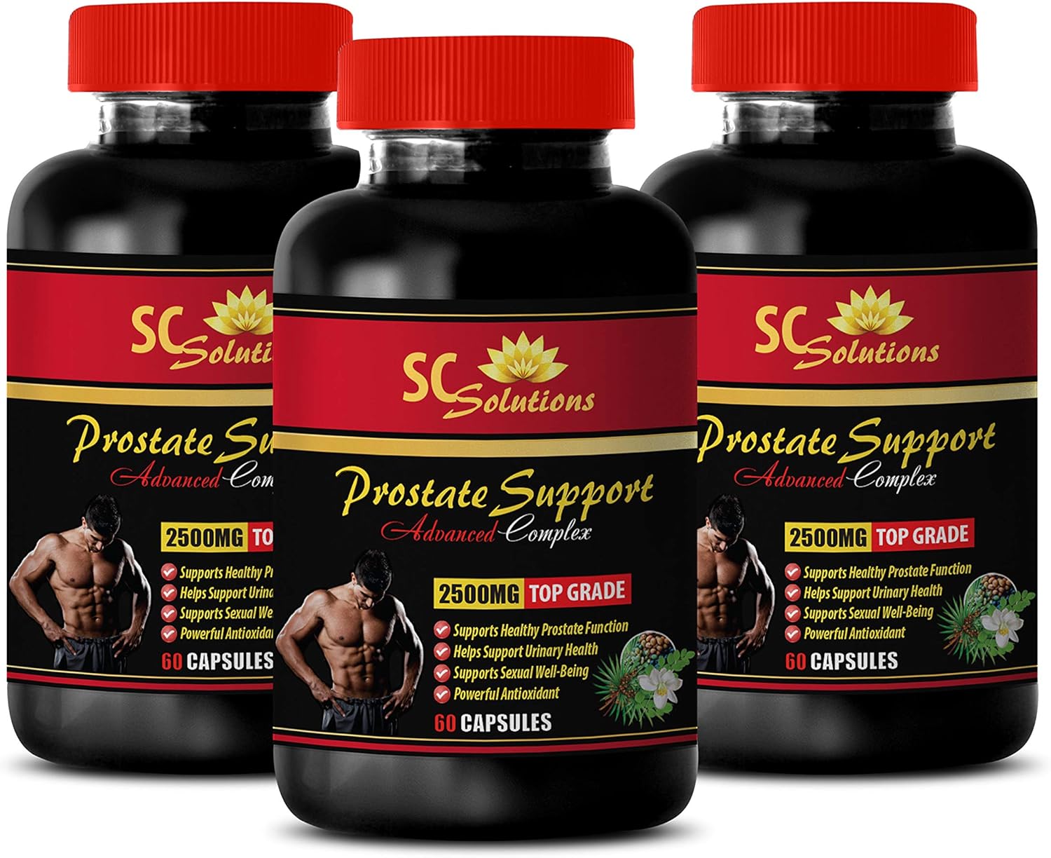 Prostate Support 1345MG Complex with Saw Palmetto Hair - Skin Care Solutions - 3 Bottles (180 Capsules)