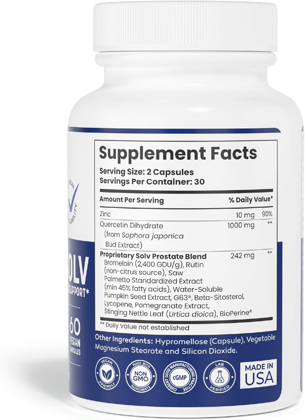 Prostate Support Capsules with Quercetin, Bromelain & Saw Palmetto - Men's Health Supplement for Urinary Comfort - 60 Count