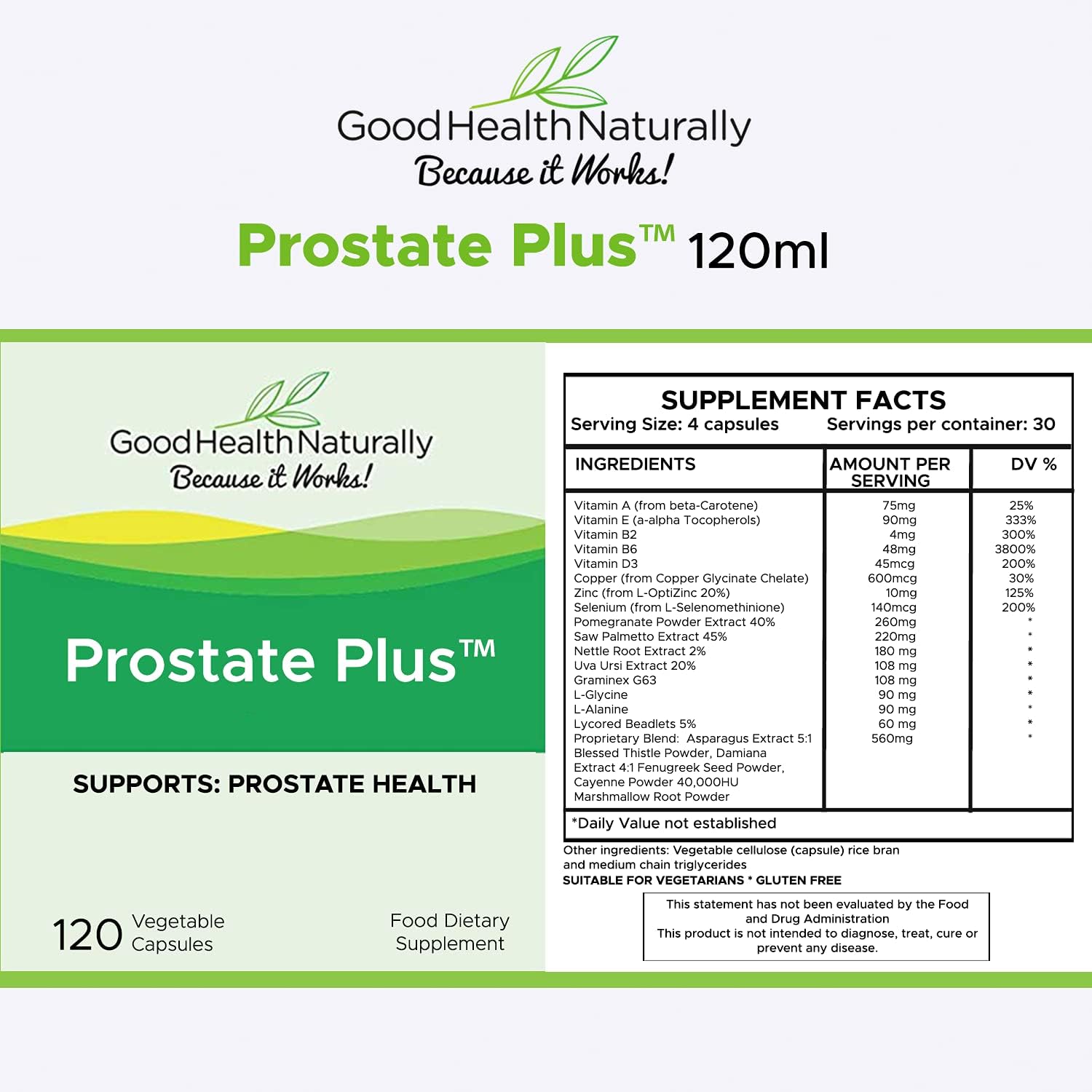 Prostate Support Supplement - 120 Capsules for Good Health Naturally