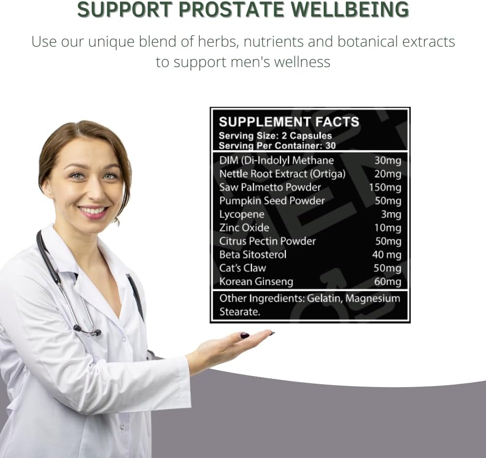Prostate Support Supplement Capsules for Urinary Frequency, Quality Sleep, Energy & Vitality - Saw Palmetto and Sting Nettle - Pack of 240 Capsules