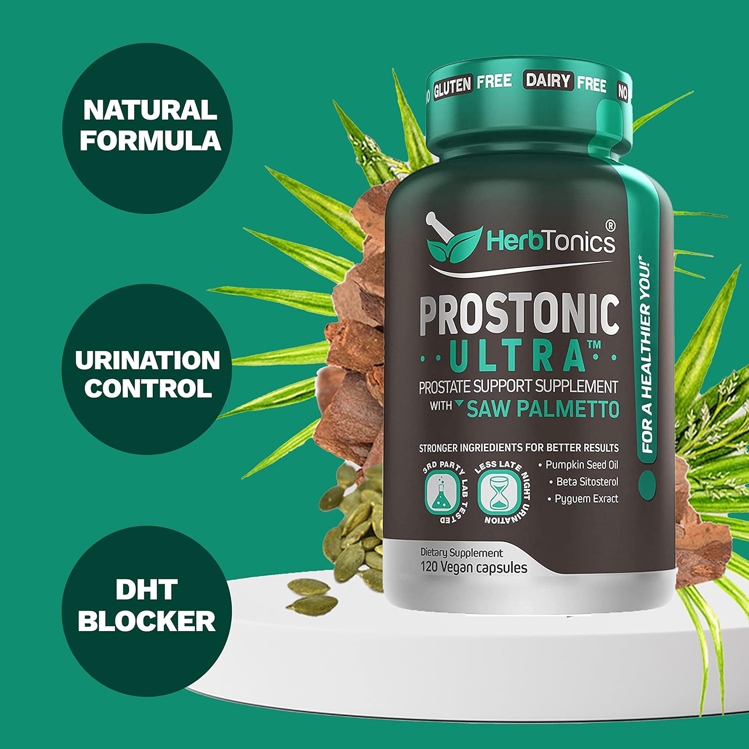 Prostate Support Supplement for Men - Saw Palmetto & Beta Sitosterol Formula - Promotes Prostate Health & Hair Growth - DHT Blocker - 120 Capsules