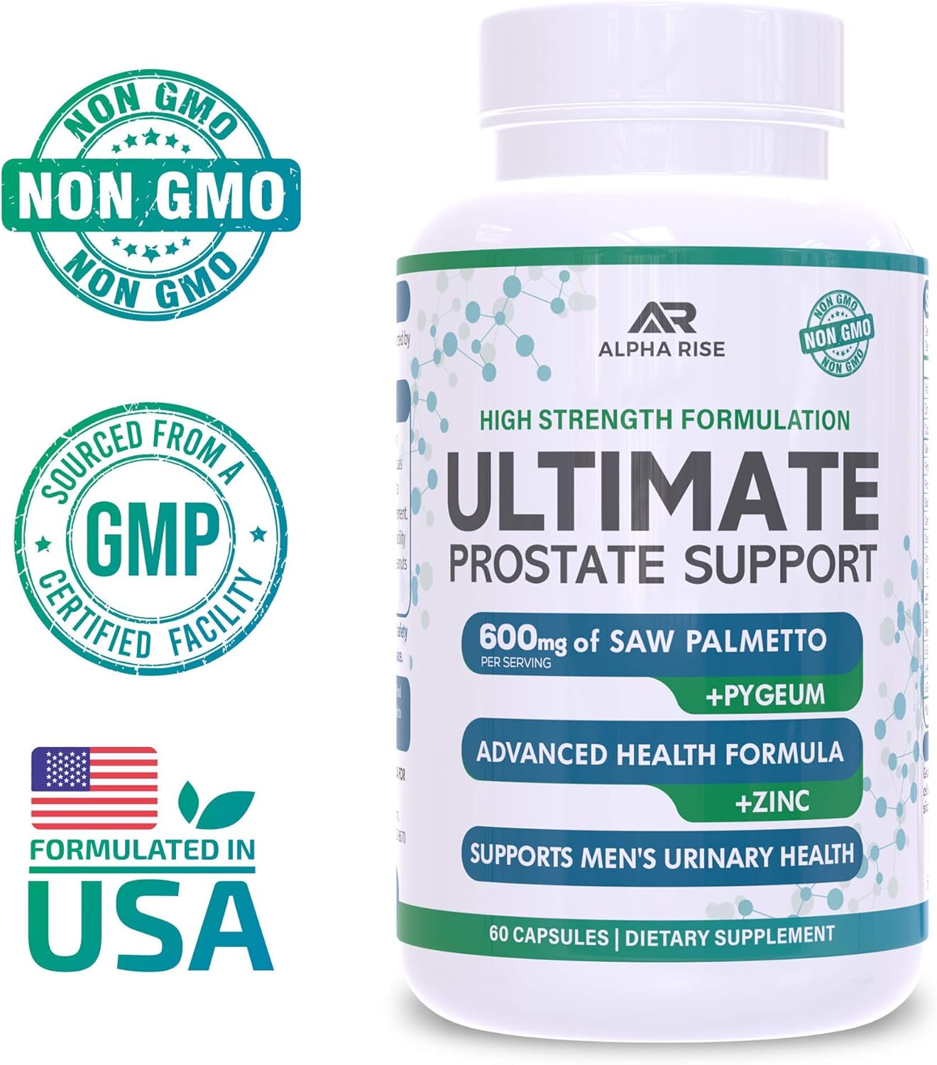 Prostate Support Supplement for Men - Saw Palmetto, Pygeum, Zinc - Relief from Enlarged Prostate - 60 Capsules