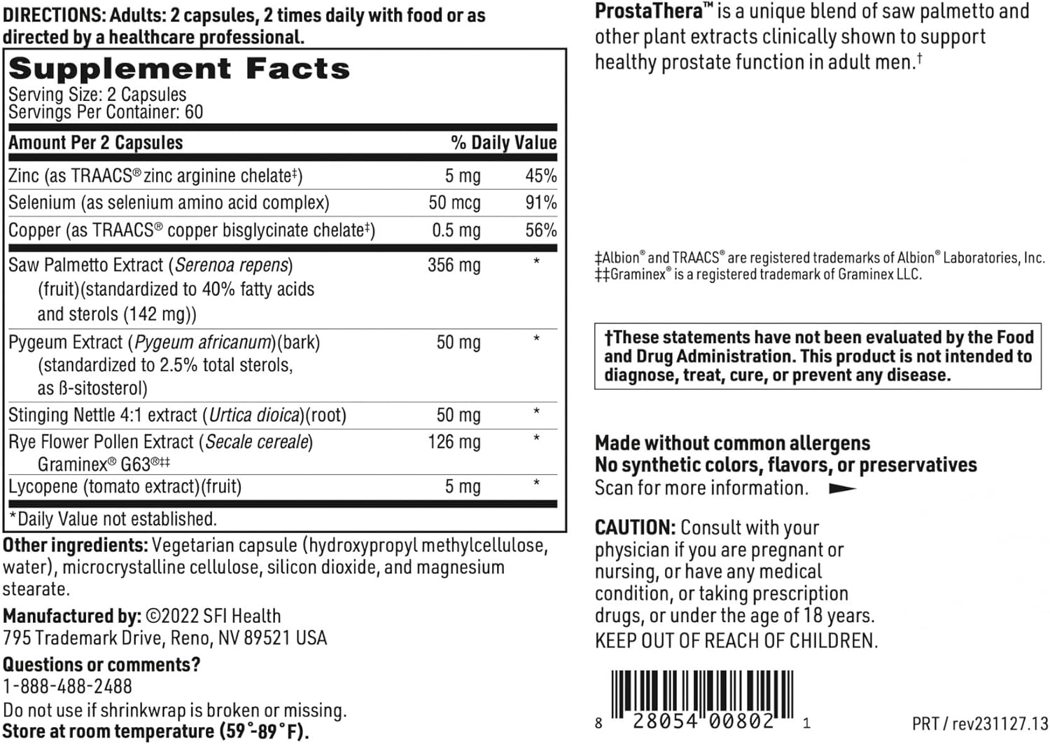 Prostathera Prostate Support Supplement for Men - Saw Palmetto, Pollen, Nettle, Pygeum & Minerals - 120 Tablets