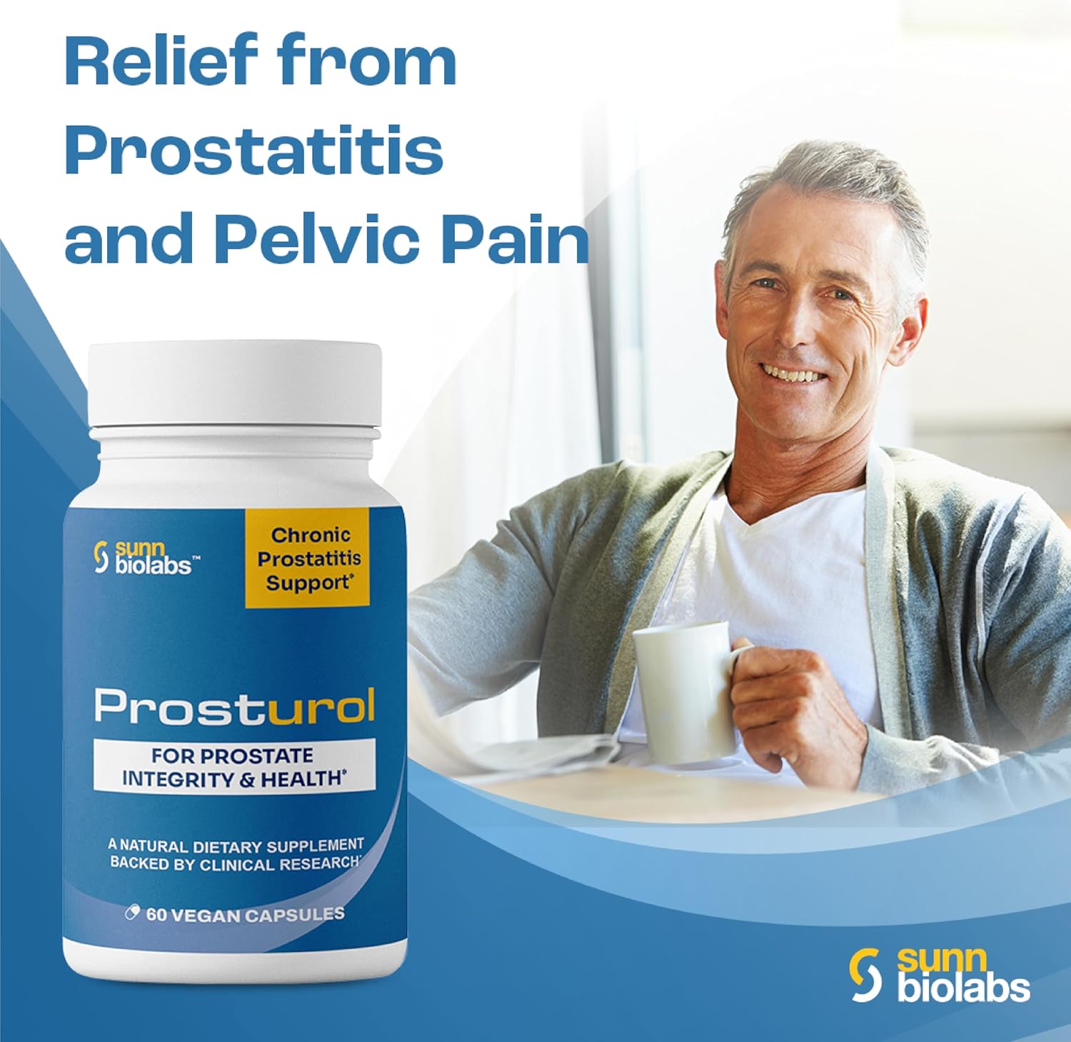Prosturol Extra Strength Prostate Supplement for Men - Prostatitis & CPPS Treatment with Quercetin, Saw Palmetto, Enzymes - 60 Capsules for Pelvic Health