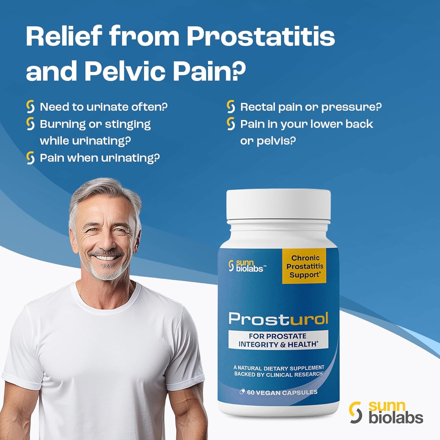 Prosturol Extra Strength Prostate Supplement for Men - Prostatitis & CPPS Treatment with Quercetin, Saw Palmetto, Enzymes - 60 Capsules for Pelvic Health