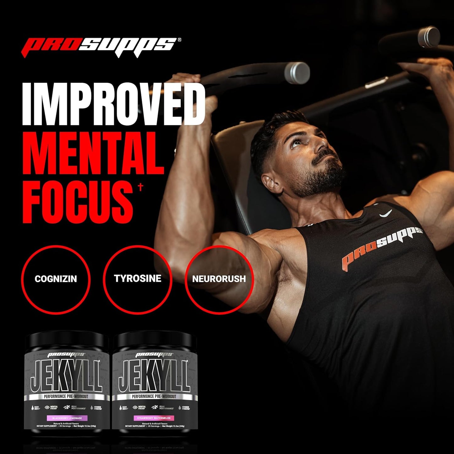 PROSUPPS Dr. Jekyll Low Stim Pre-Workout with Nootropic Focus Boost (20 Servings, Strawberry Watermelon Flavor) for Men & Women