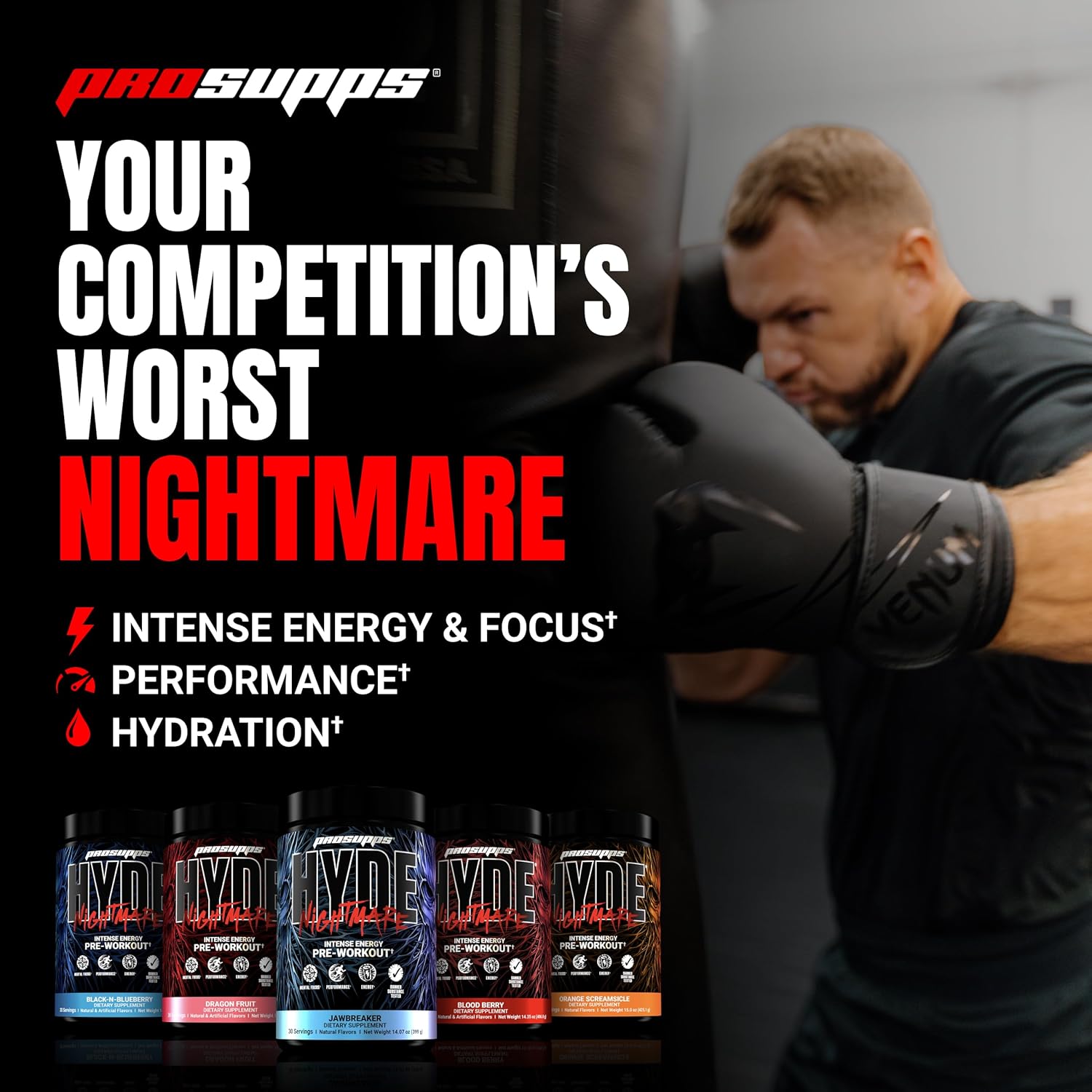 PROSUPPS Hyde Nightmare Pre-Workout Powder Energy Drink - Citrulline, Beta Alanine, Nootropics - 30 Servings, Orange Creamsicle Flavor