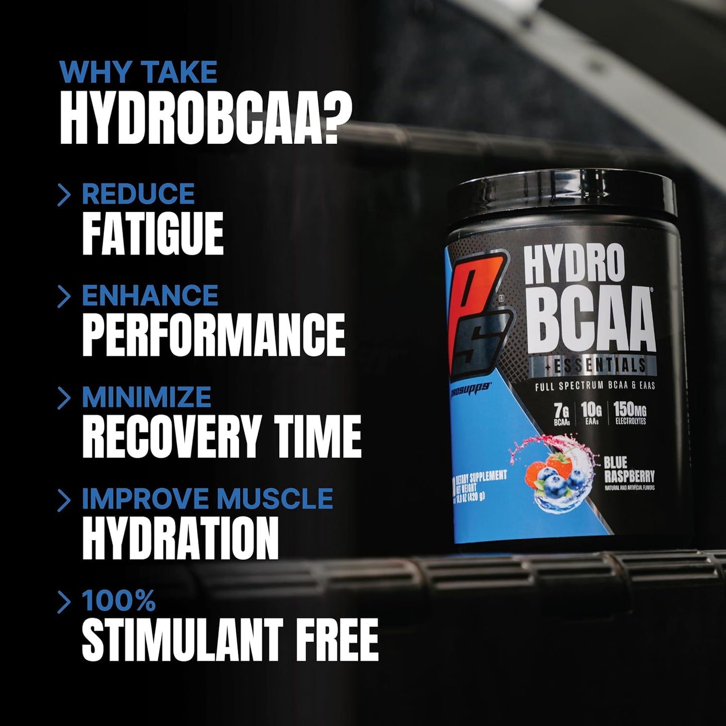 PROSUPPS HydroBCAA Essentials: BCAA Powder for Energy, Muscle Recovery, Fat Loss, and Hydration - Blue Raspberry, 30 Servings