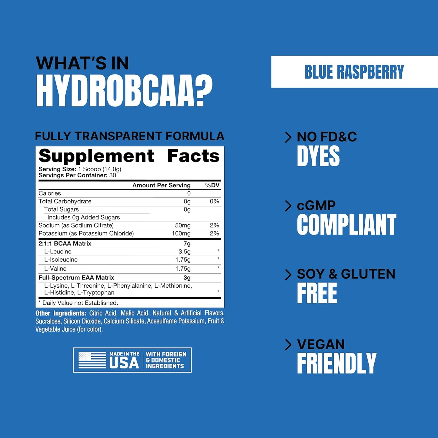 PROSUPPS HydroBCAA Essentials: BCAA Powder for Energy, Muscle Recovery, Fat Loss, and Hydration - Blue Raspberry, 30 Servings