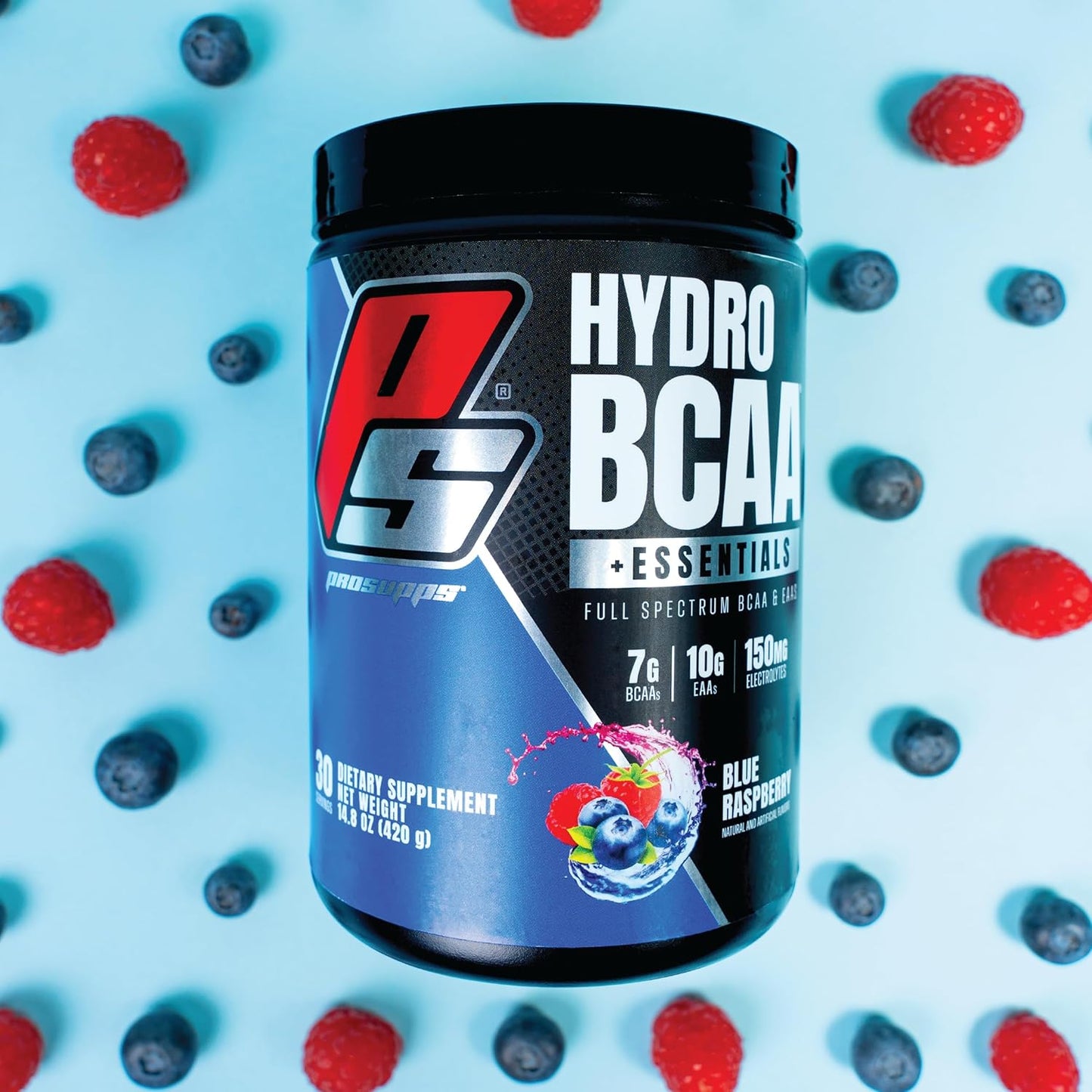 PROSUPPS HydroBCAA Essentials: BCAA Powder for Energy, Muscle Recovery, Fat Loss, and Hydration - Blue Raspberry, 30 Servings