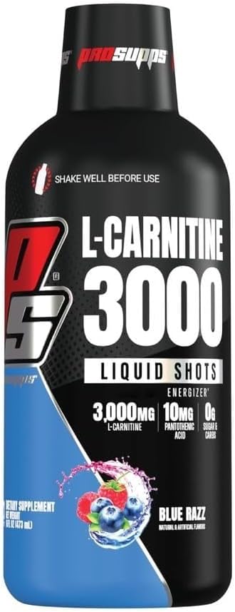 PROSUPPS L-Carnitine Liquid Shots: Stimulant-Free Workout Drink for Performance & Recovery - Clean Energy, Sugar & Carb-Free (3000 Blue Razz, 31 Servings)