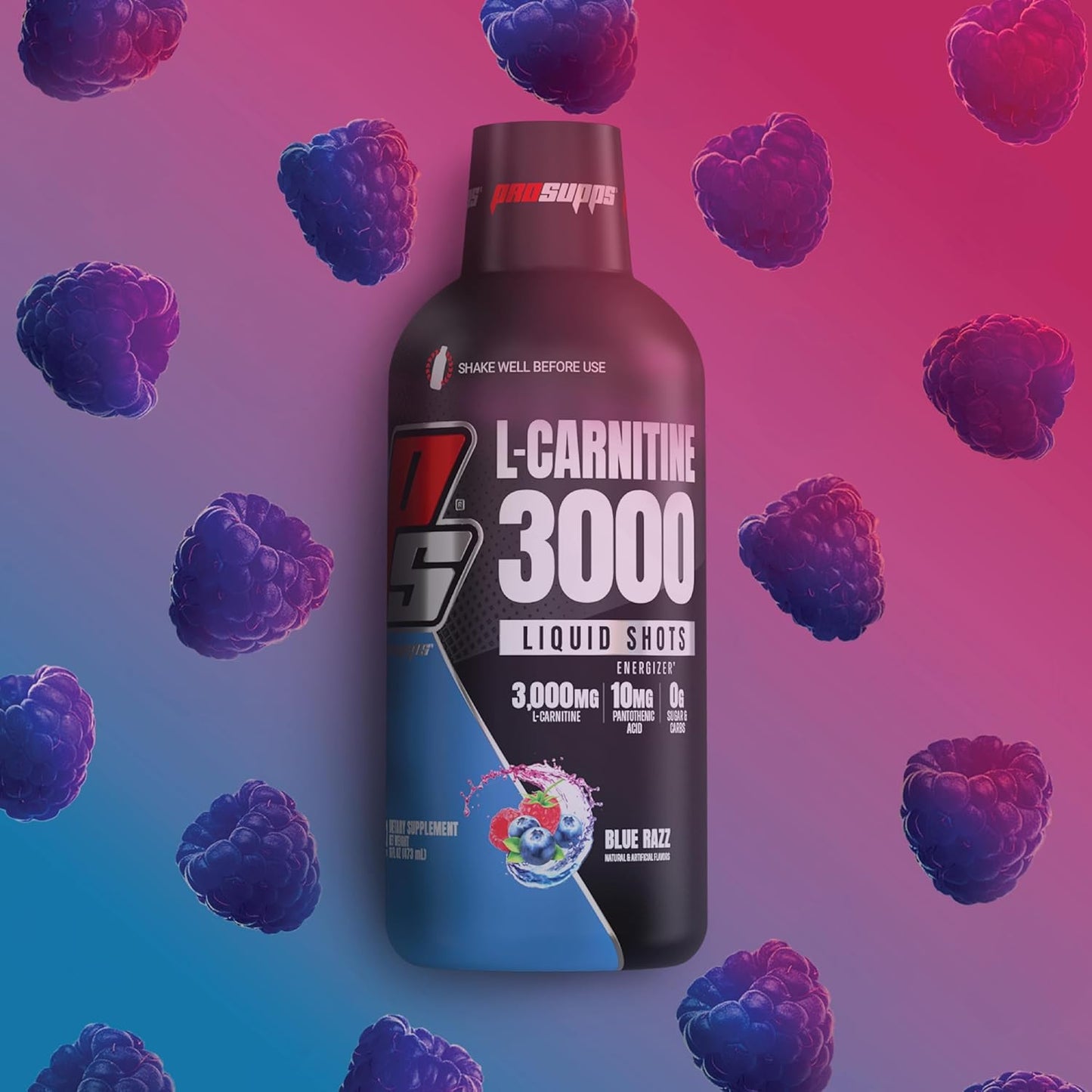 PROSUPPS L-Carnitine Liquid Shots: Stimulant-Free Workout Drink for Performance & Recovery - Clean Energy, Sugar & Carb-Free (3000 Blue Razz, 31 Servings)