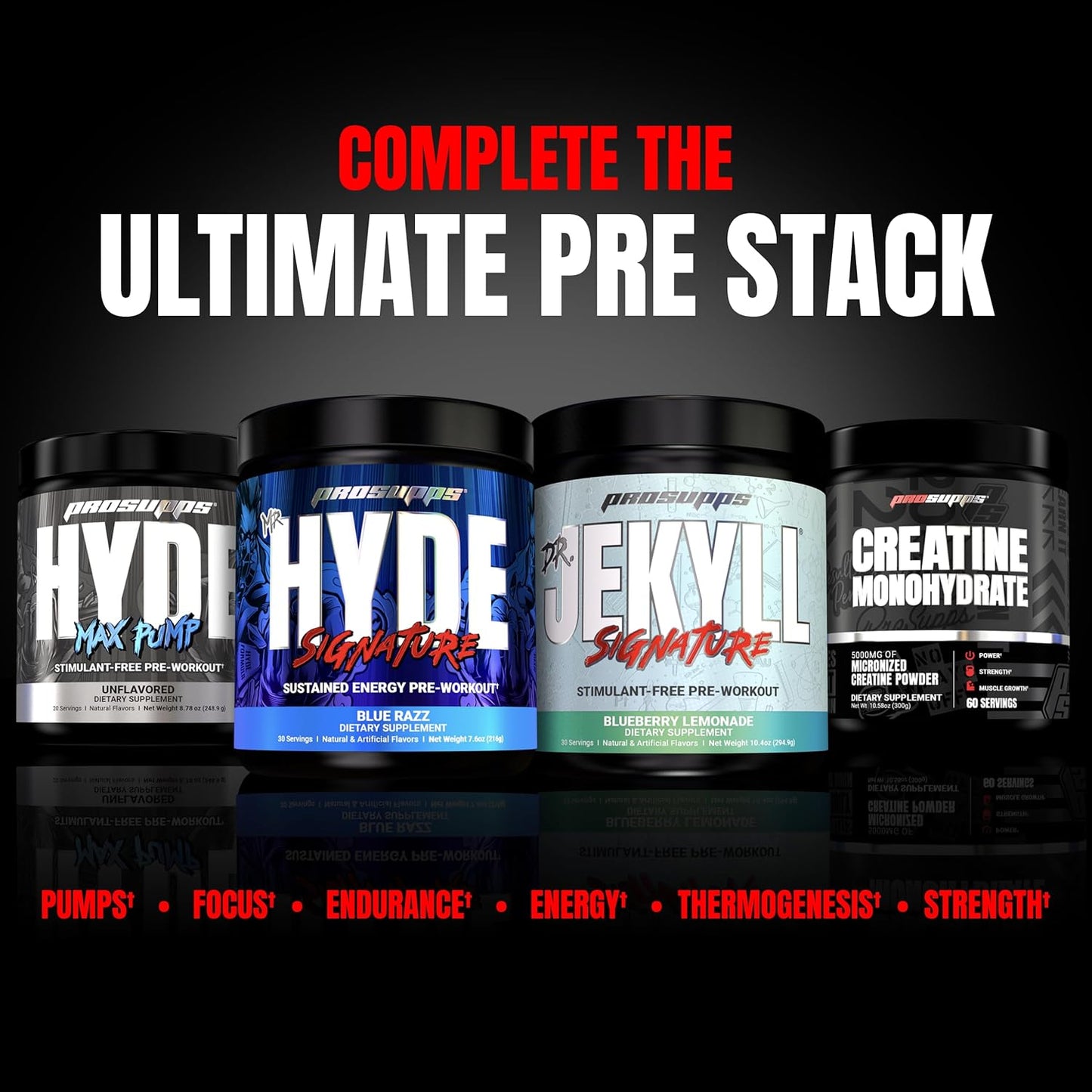 PROSUPPS Mr. Hyde Signature Pre Workout: Creatine, Beta Alanine, TeaCrine, Caffeine - Sustained Energy & Focus for Men and Women - Blue Razz, 30 Servings