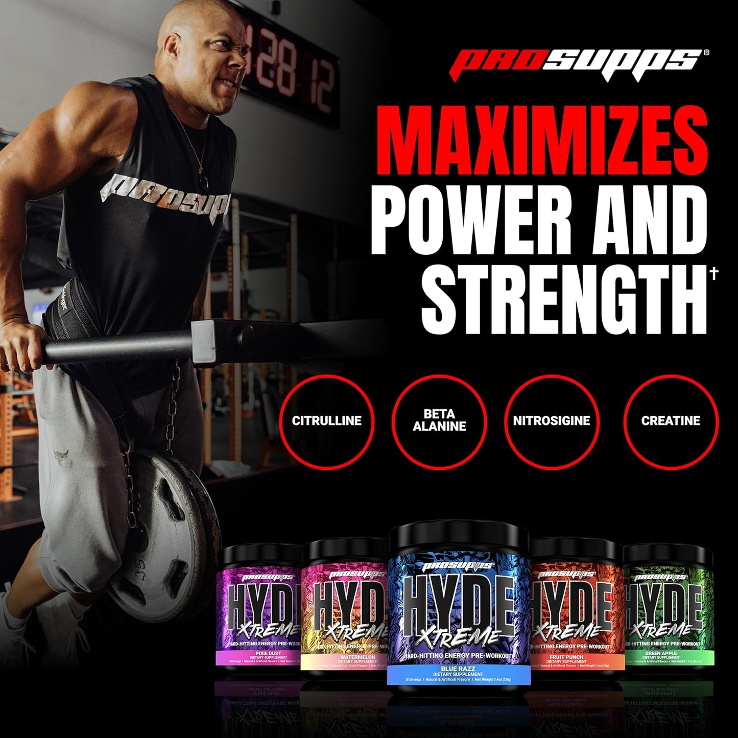 PROSUPPS® Mr. Hyde® Xtreme Pre-Workout Powder - Enhanced Energy & Focus with Beta Alanine, Creatine, Nitrosigine - Watermelon Flavor (30 Servings)