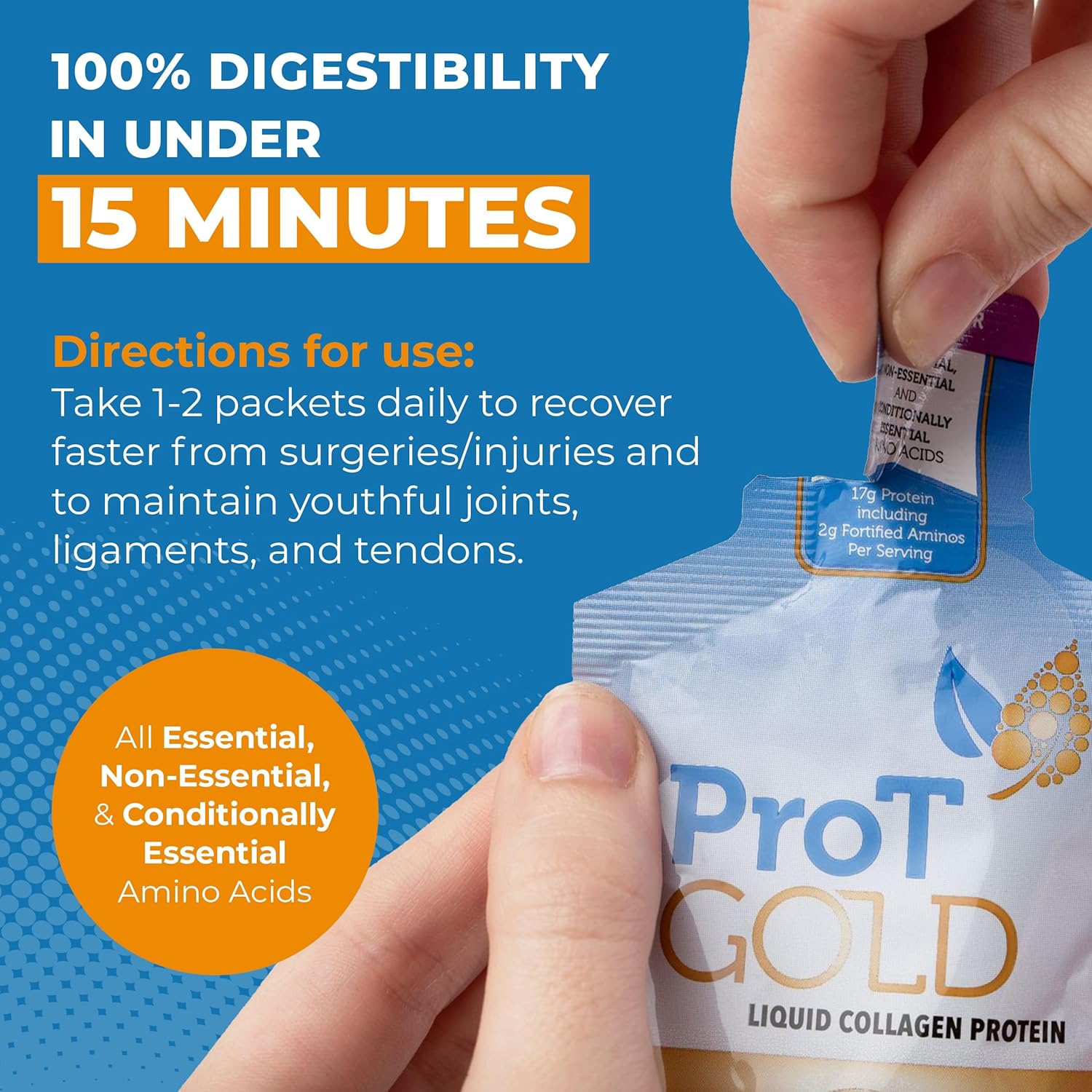 ProT Gold Liquid Collagen Protein Shot - Grass Fed Collagen with Arginine for Wound Support - Orange Creme Flavor - Gluten & Sugar Free - 24 Pack
