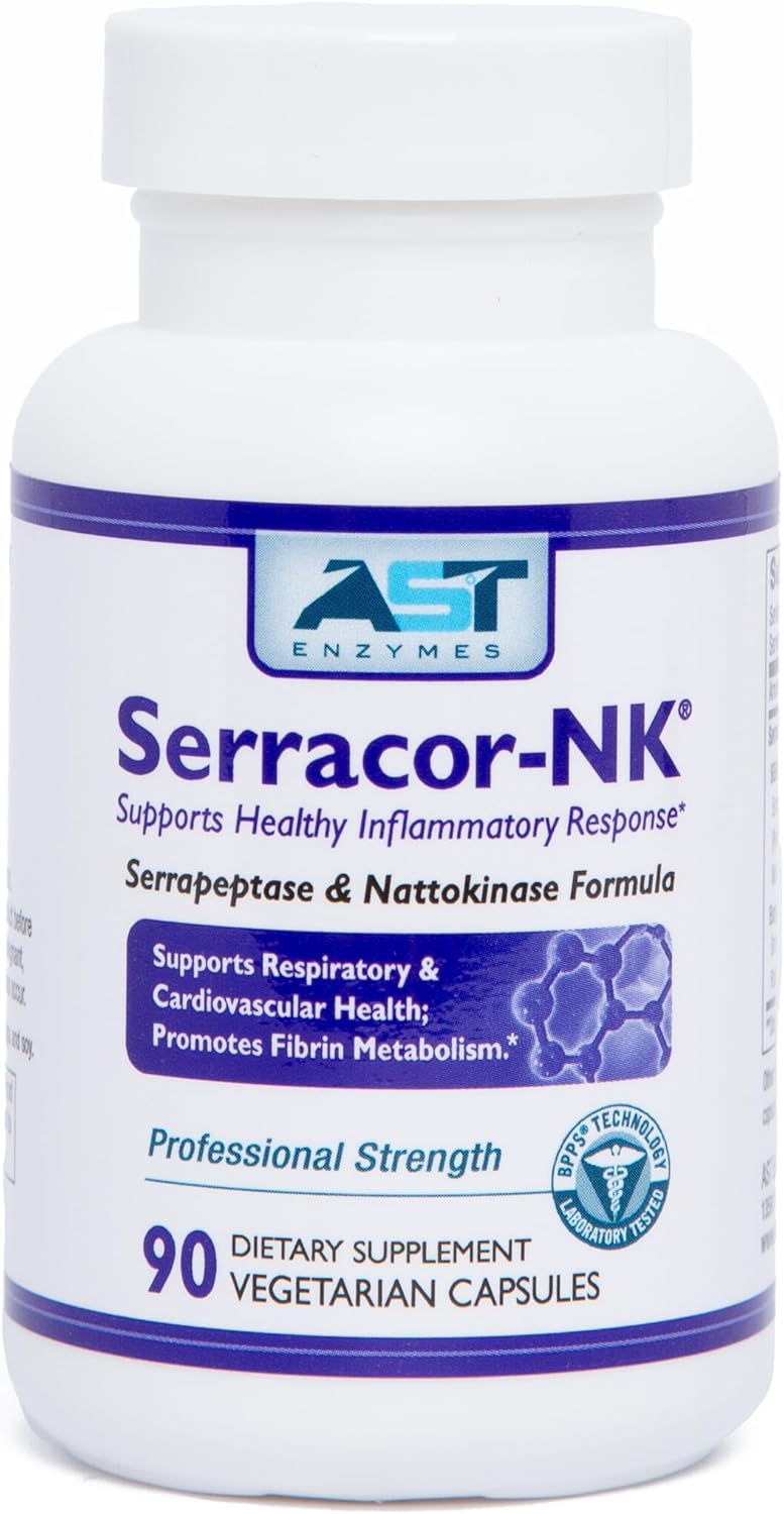 Proteolytic Systemic Enzyme Formula with Serrapeptase and Nattokinase - Circulatory & Respiratory Support - 90 Capsules