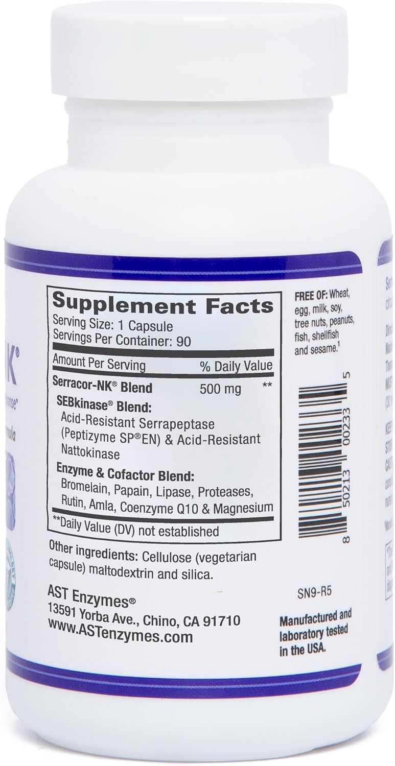 Proteolytic Systemic Enzyme Formula with Serrapeptase and Nattokinase - Circulatory & Respiratory Support - 90 Capsules
