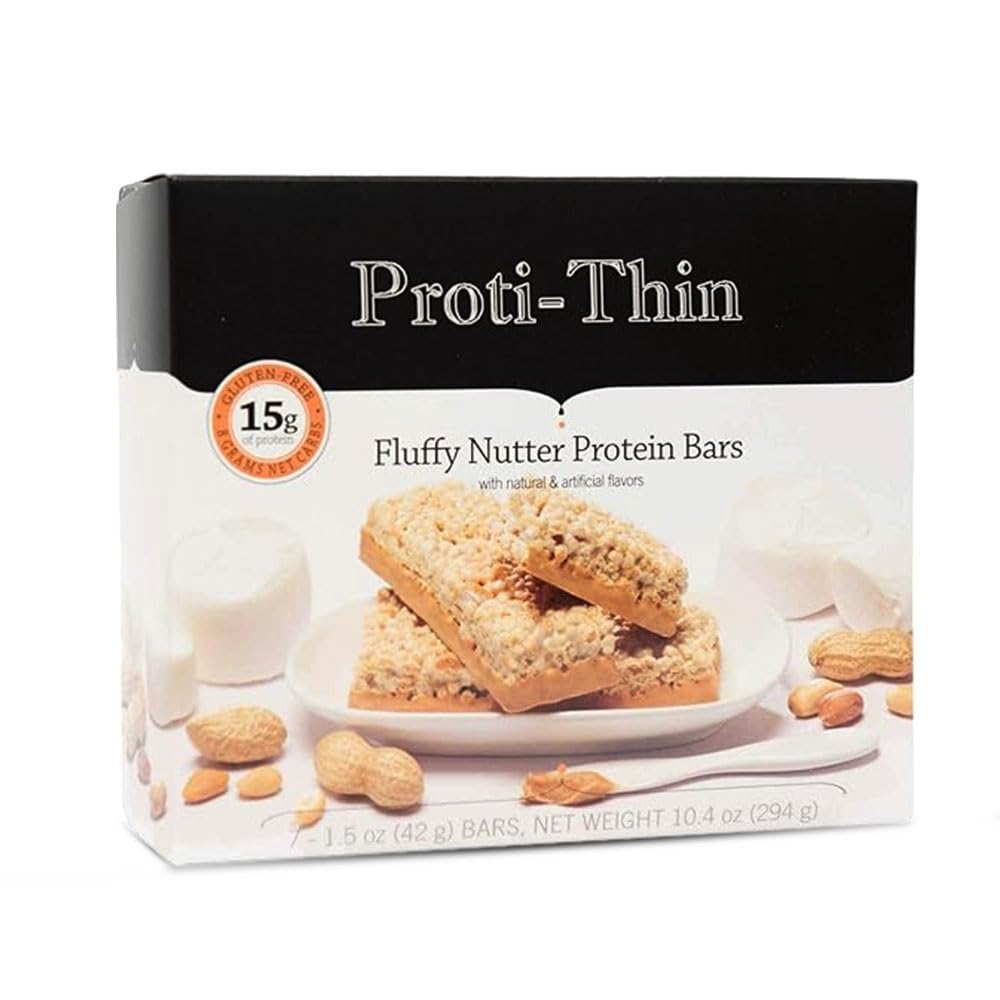 Proti-Thin Fluffy Nutter Protein Bars - High Protein, Low Calorie, VLC, KETO Diet Friendly - Ideal for Ideal Protein - Gluten Free - 7 Bars