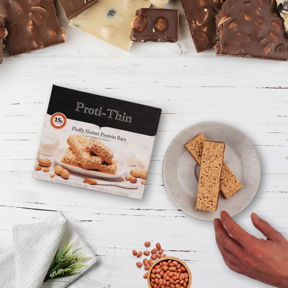 Proti-Thin Fluffy Nutter Protein Bars - High Protein, Low Calorie, VLC, KETO Diet Friendly - Ideal for Ideal Protein - Gluten Free - 7 Bars
