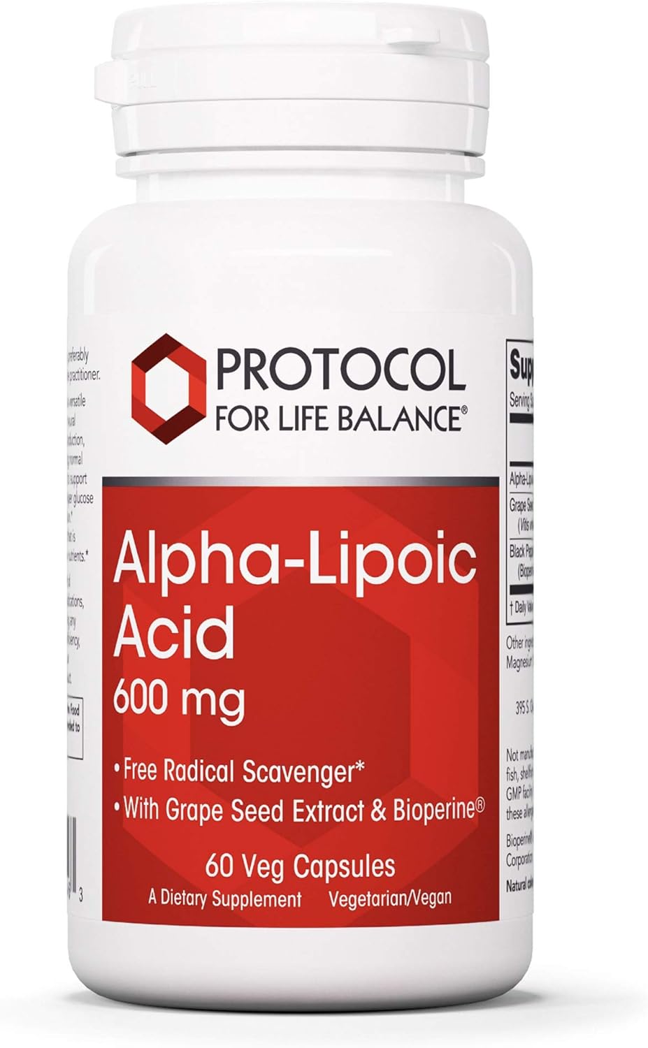 Protocol Alpha Lipoic Acid 600mg with Grape Seed Extract and Bioperine - 60 Vegetarian Capsules