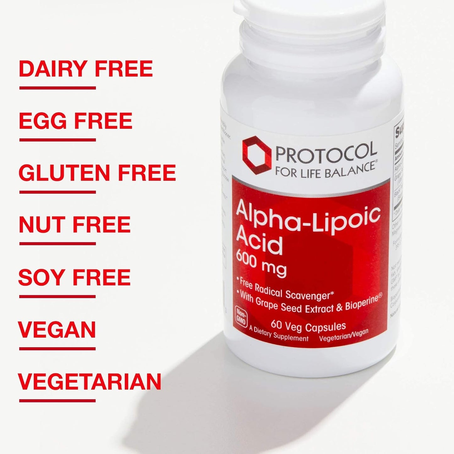 Protocol Alpha Lipoic Acid 600mg with Grape Seed Extract and Bioperine - 60 Vegetarian Capsules