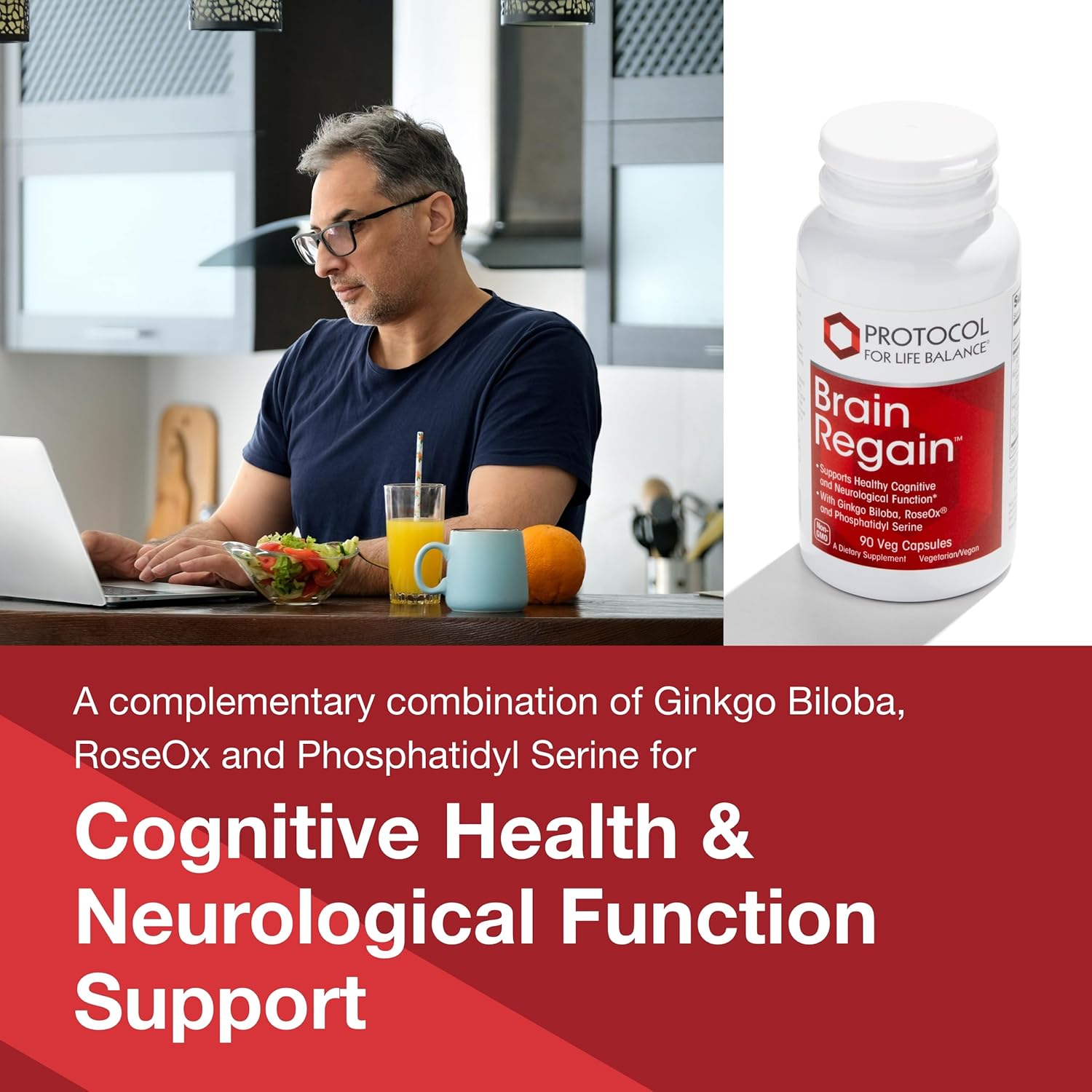 Protocol Brain Regain Supplement - Supports Brain Health and Vascular Health - 90 Veg Capsules