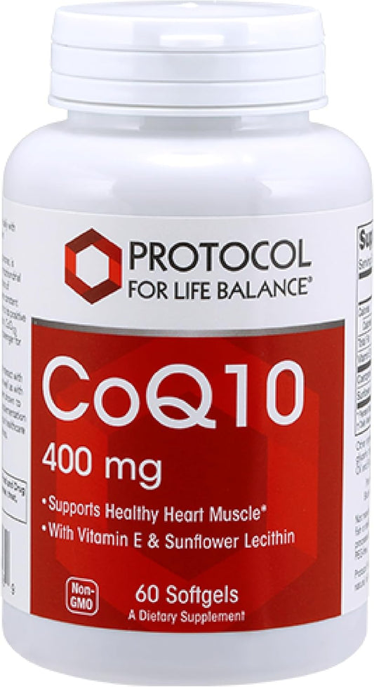 Protocol CoQ10 400mg Supplement with Vitamin E & Soy Lecithin - Halal & Egg Free - 60 Softgels