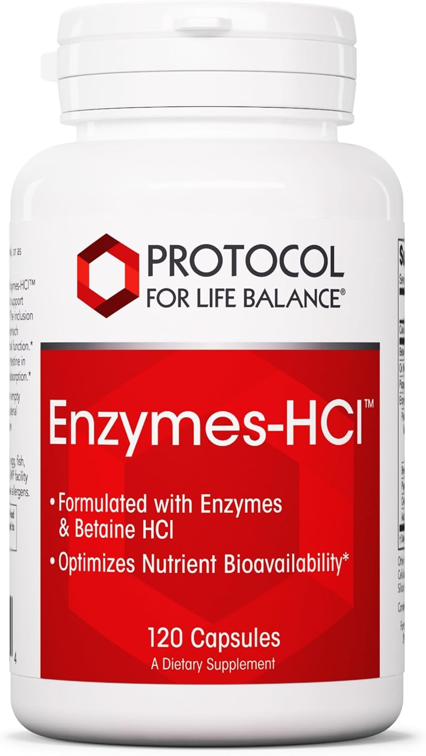 Protocol Enzymes-HCl Digestive Enzymes with Bromelain - Full Spectrum Proteases - Digestion Supplement - 120 Capsules