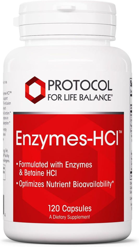 Protocol Enzymes-HCl Digestive Enzymes with Bromelain - Full Spectrum Proteases - Digestion Supplement - 120 Capsules
