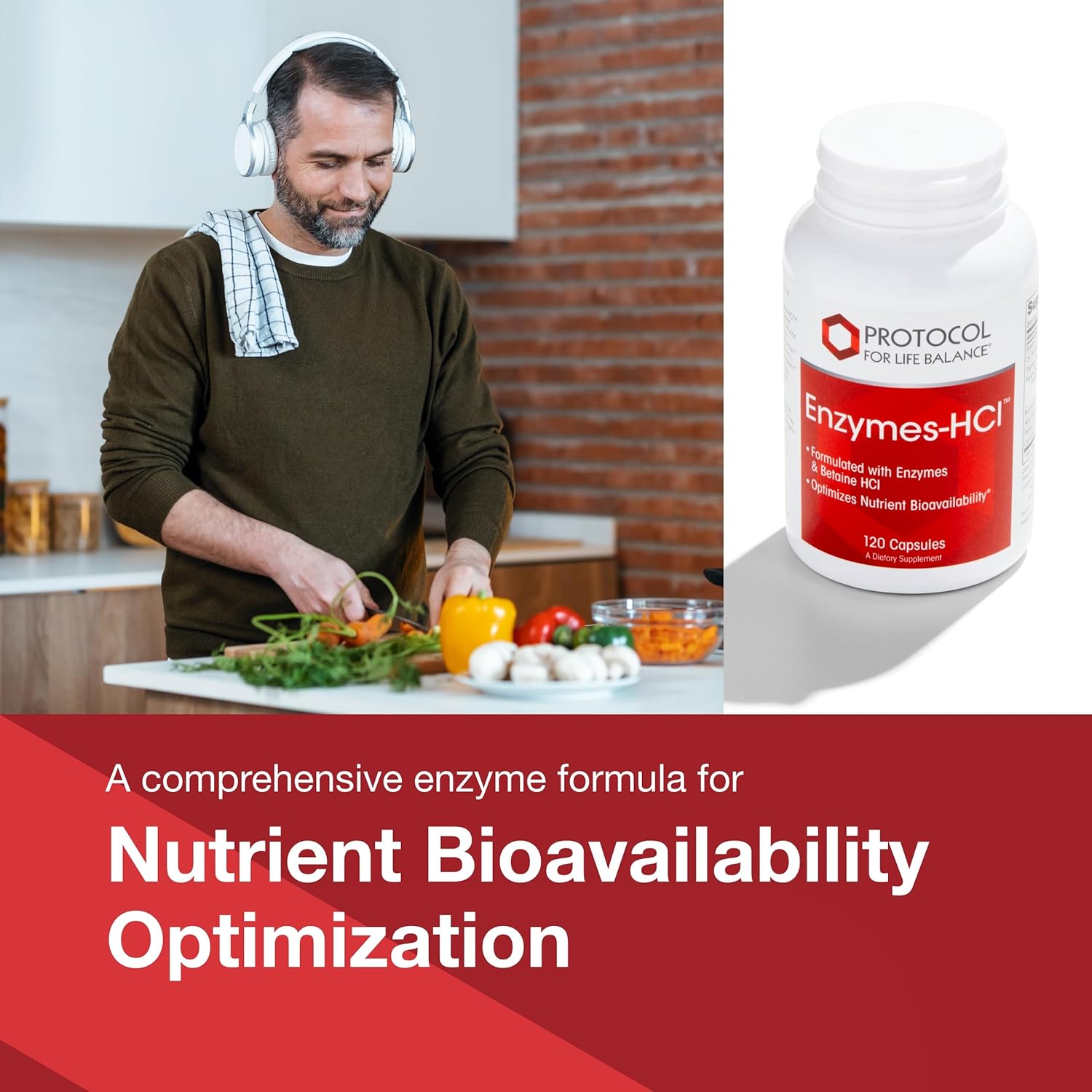 Protocol Enzymes-HCl Digestive Enzymes with Bromelain - Full Spectrum Proteases - Digestion Supplement - 120 Capsules