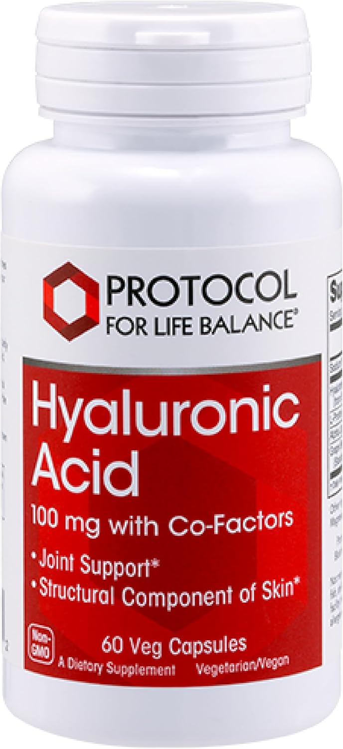Protocol Hyaluronic Acid Supplement for Skin, Joints, and Eyes - 100mg - Non-GMO & Kosher - 60 Veg Capsules